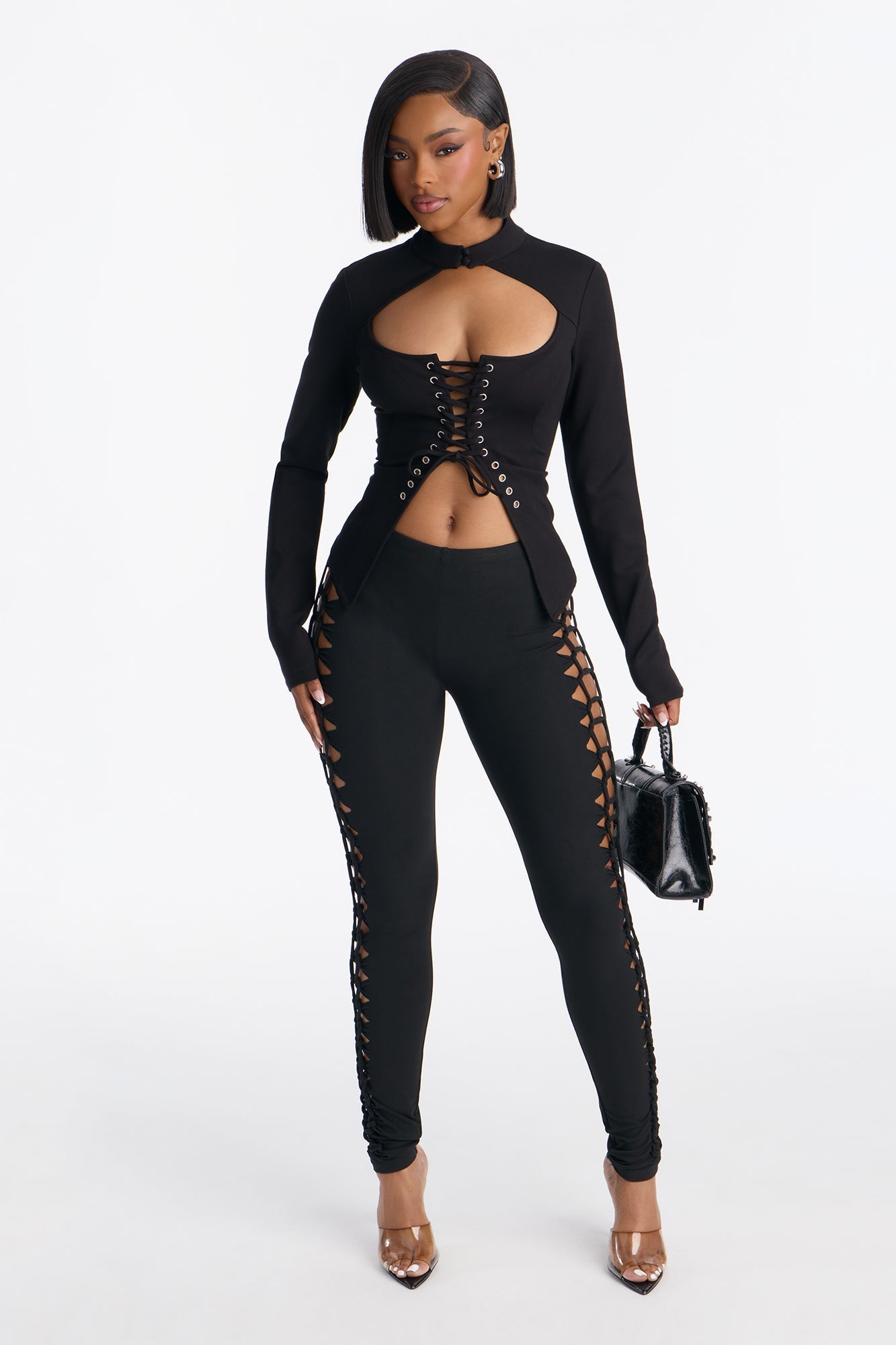 Prim Cut Out Mid Rise Legging - Black
