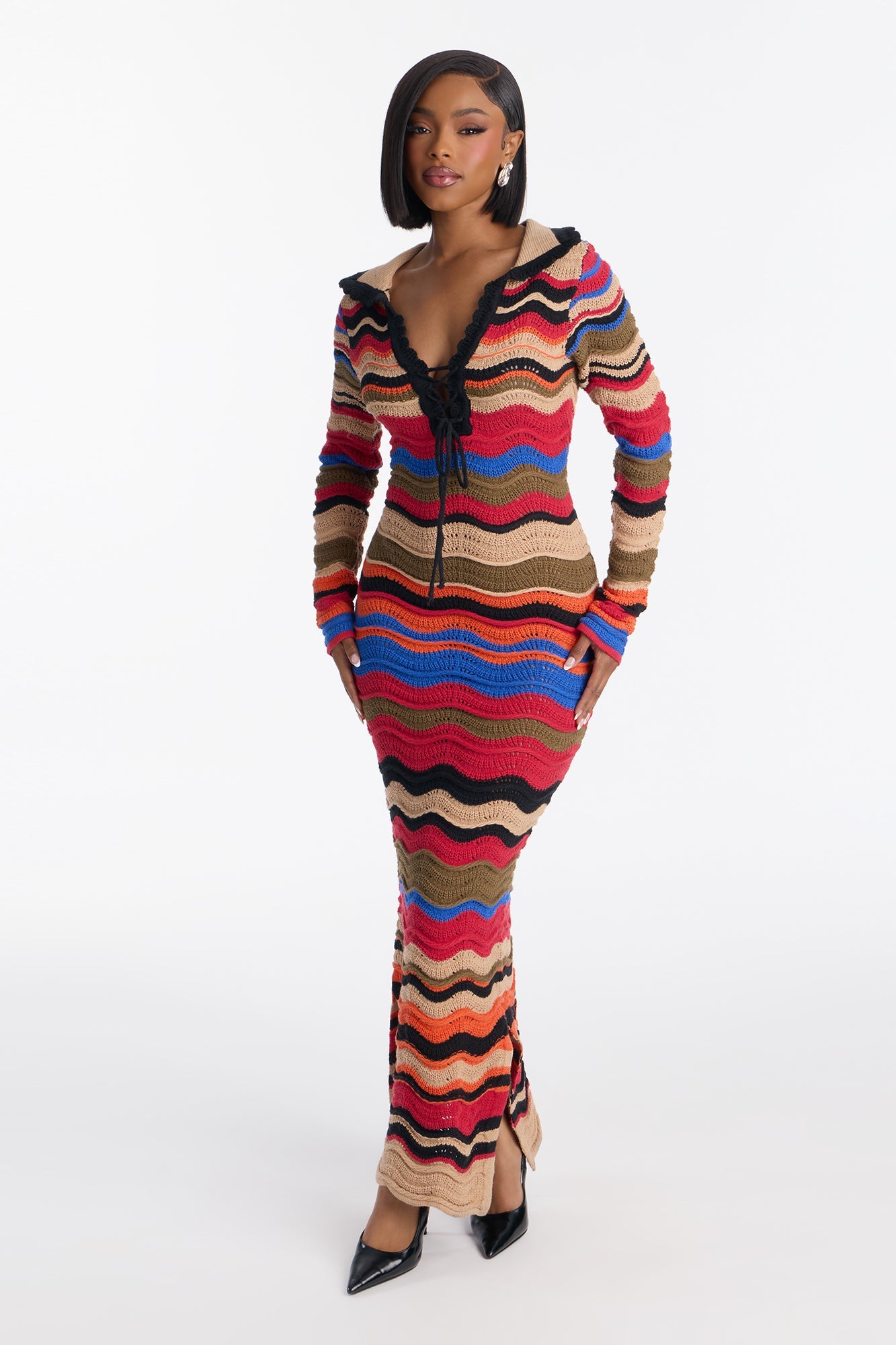 Yasmin Long Sleeve Sweater Maxi Dress - Multi Color