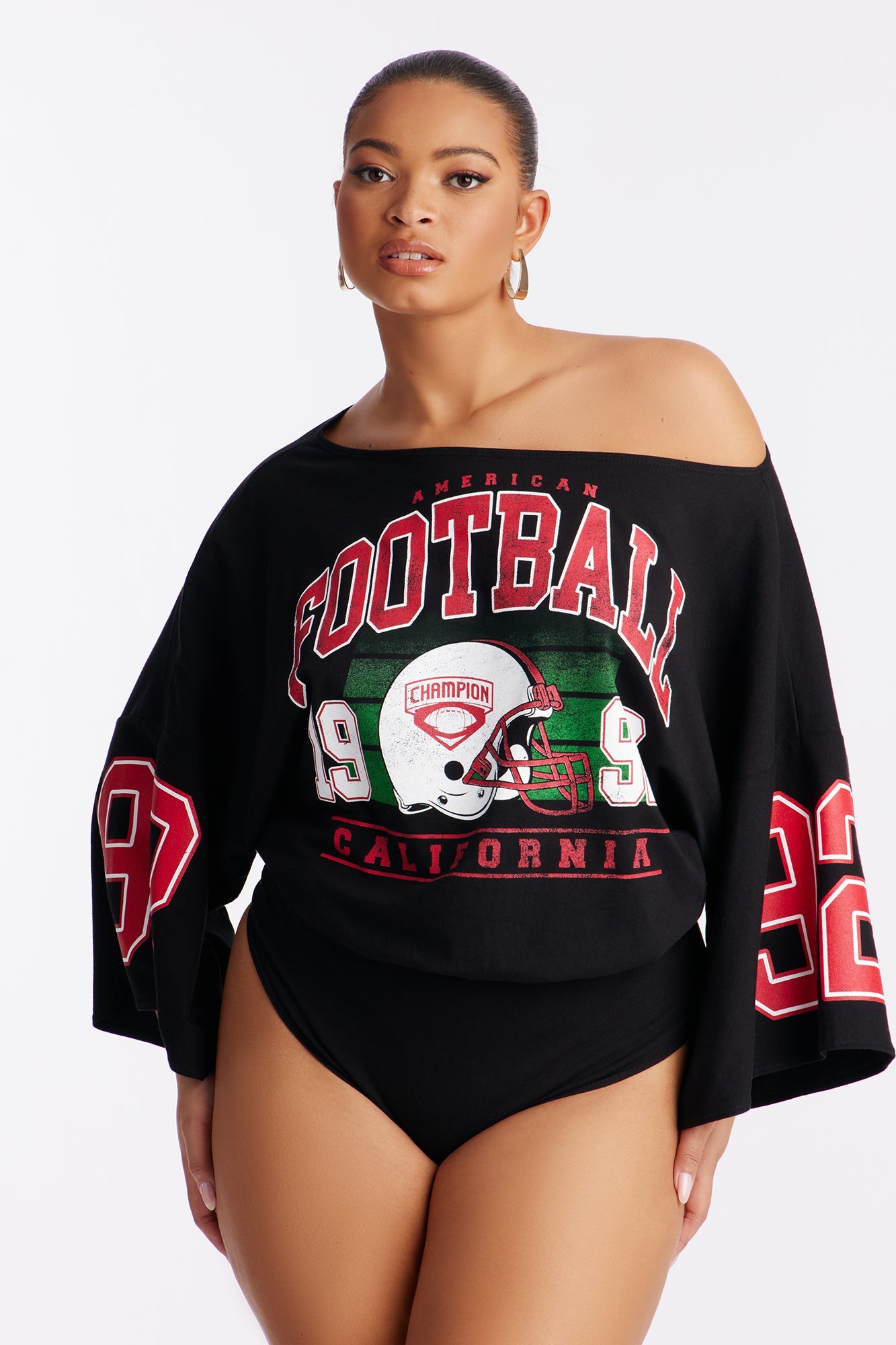 Game Day Off Shoulder Bodysuit Pant Set - Black