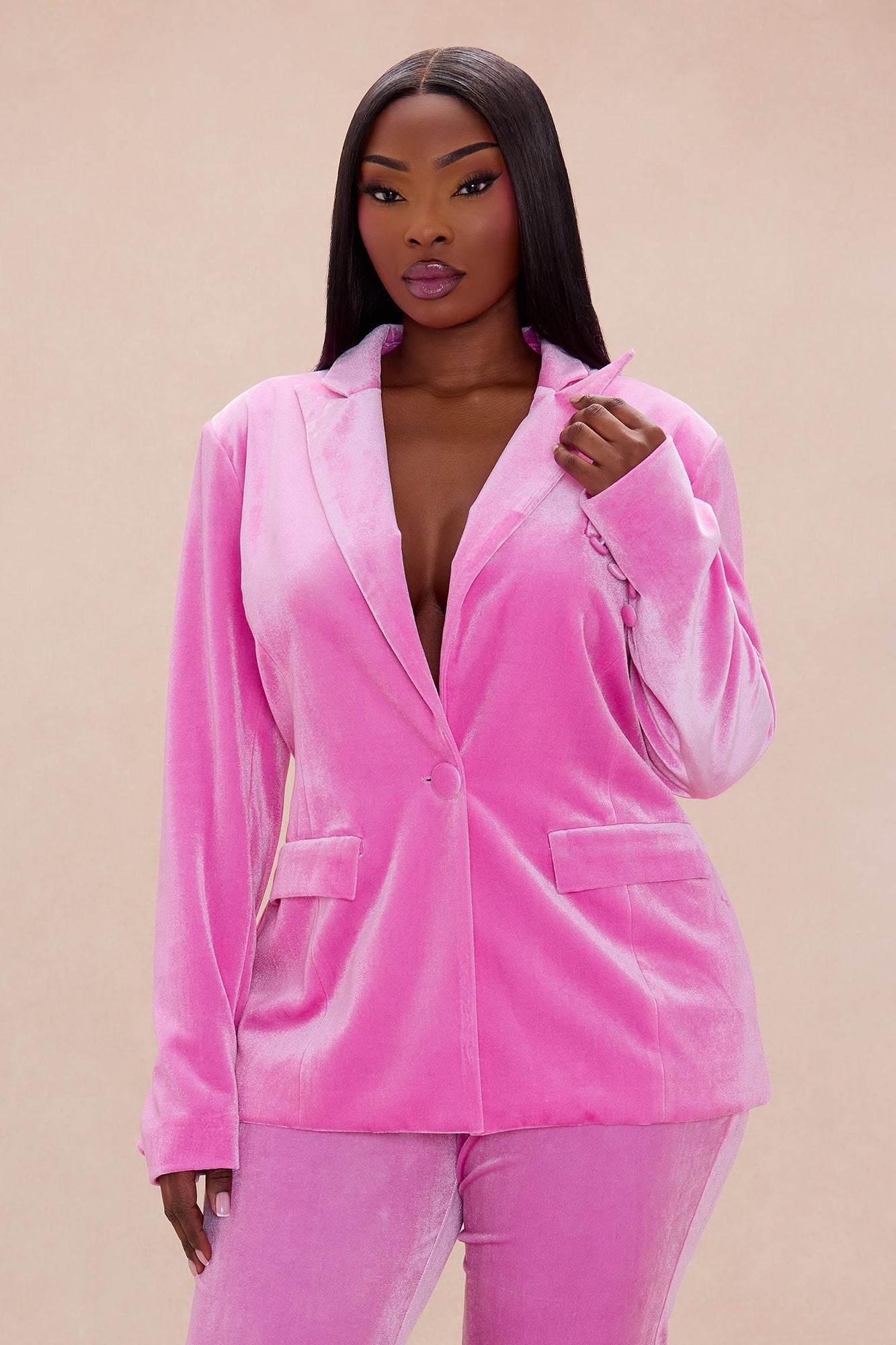 Vienna Velvet Blazer Suit Set - Pink
