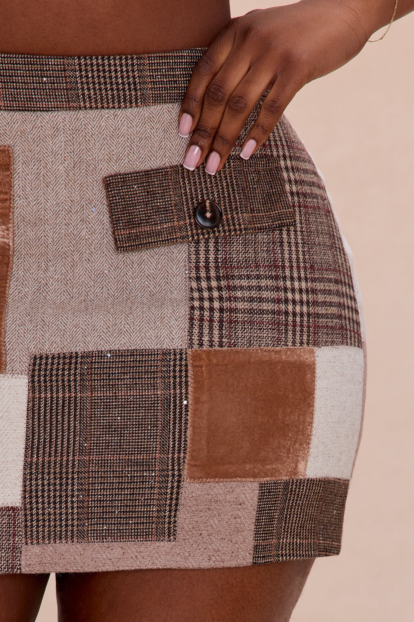Harlow Patched Embellished Mini Skirt - Brown/combo