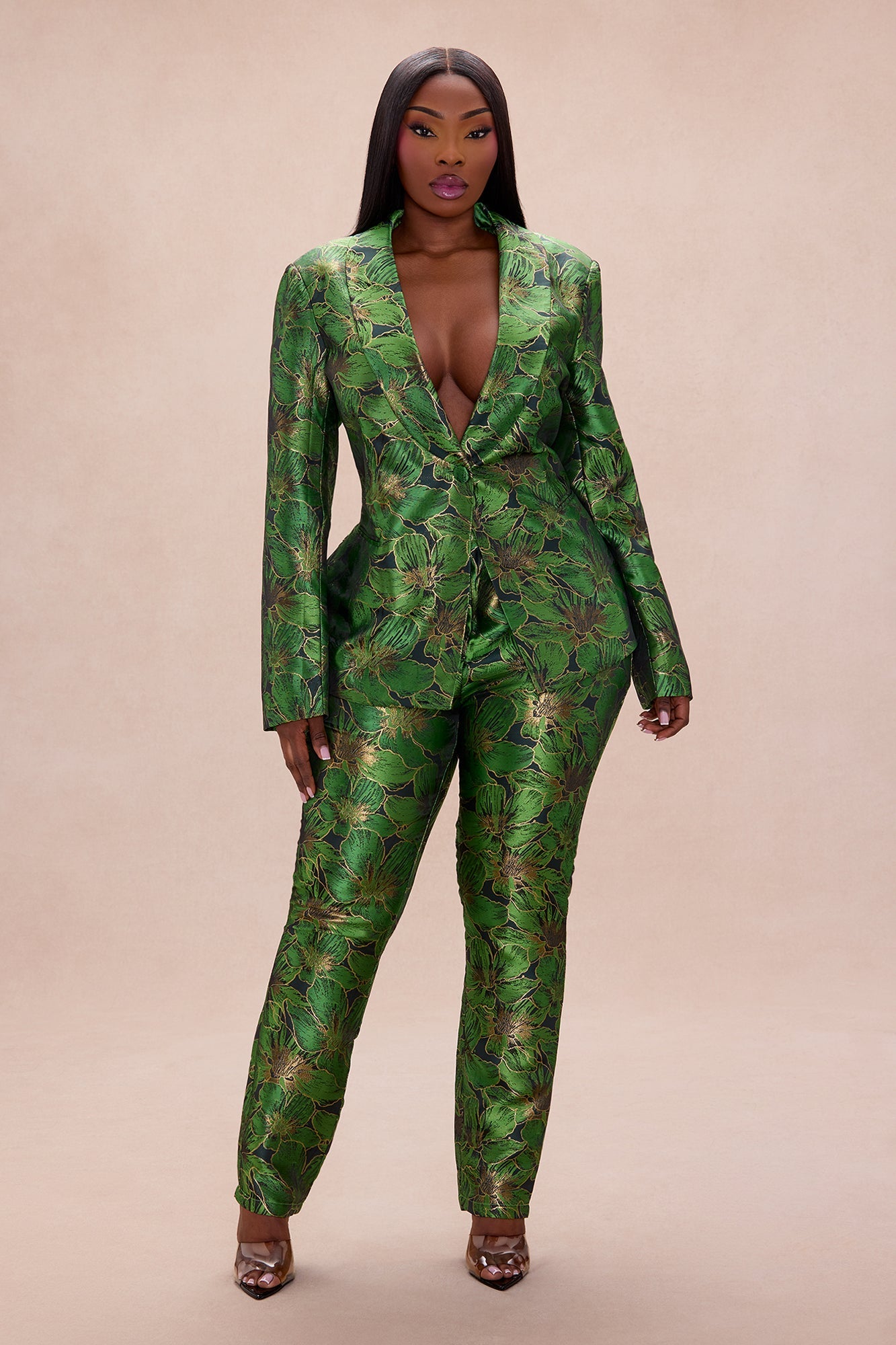 Kassandra Jacquard Blazer Suit Set - Green
