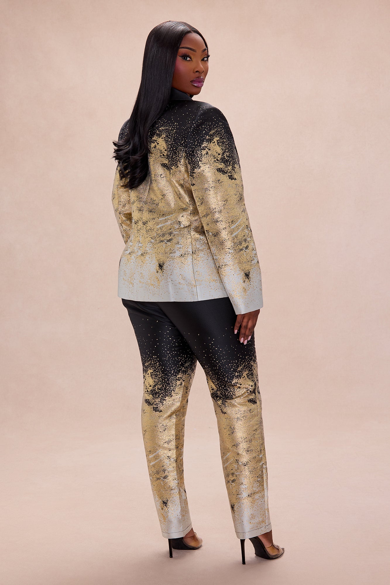 Esparza Metallic Blazer Pant Set - Gold/combo