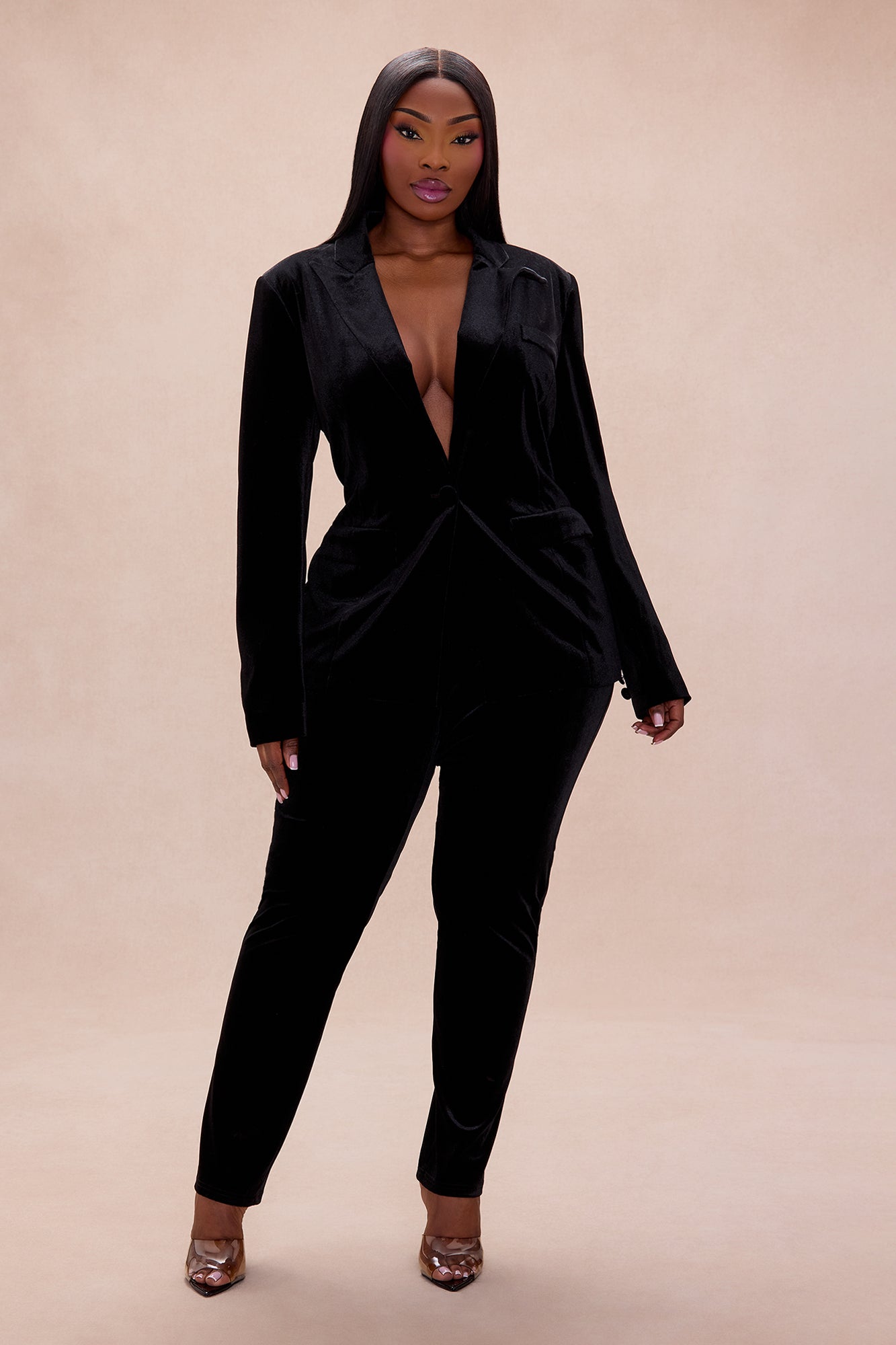 Vienna Velvet Blazer Suit Set - Black