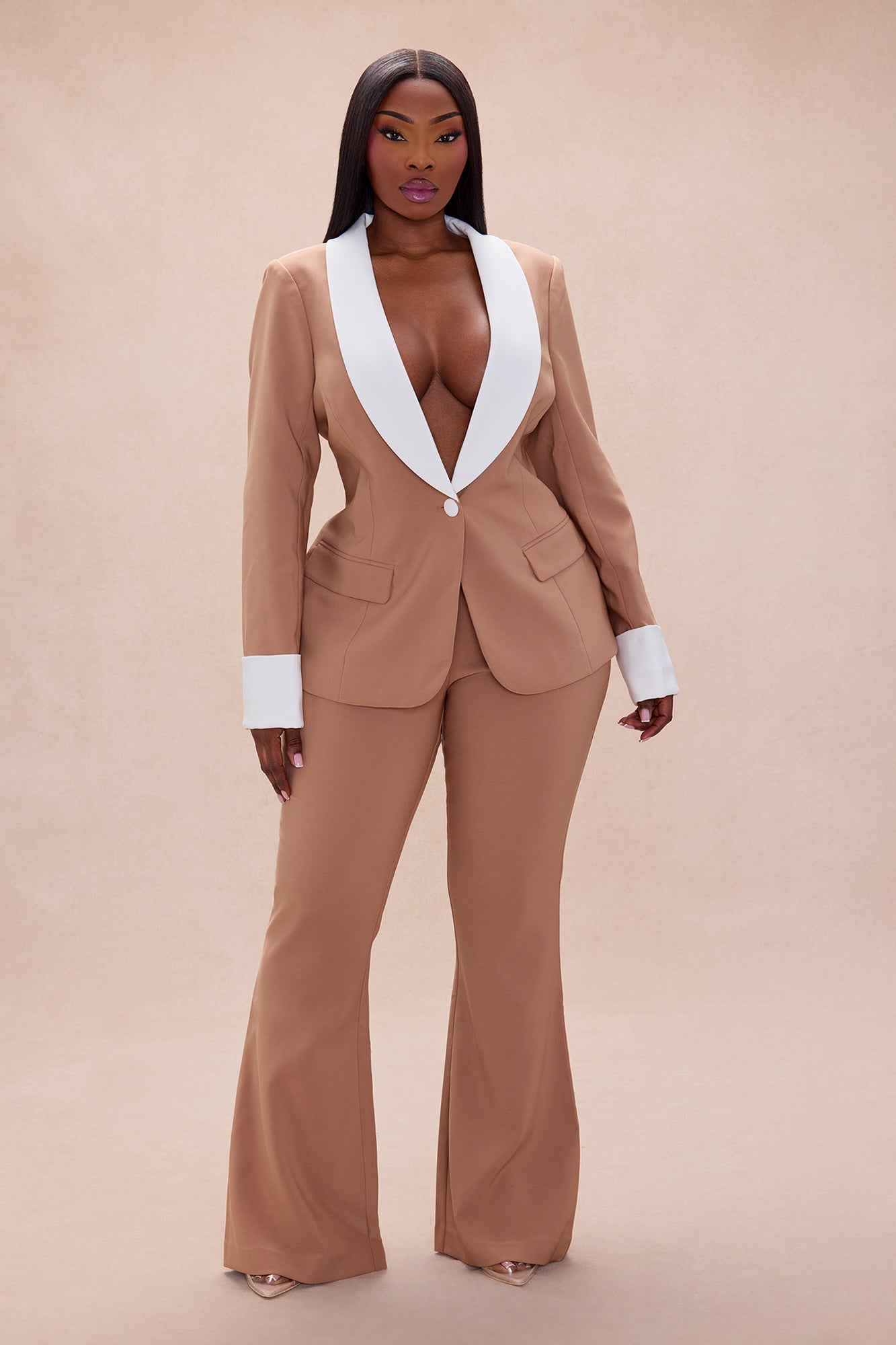 Bianca Blazer Suit Set - Taupe/combo