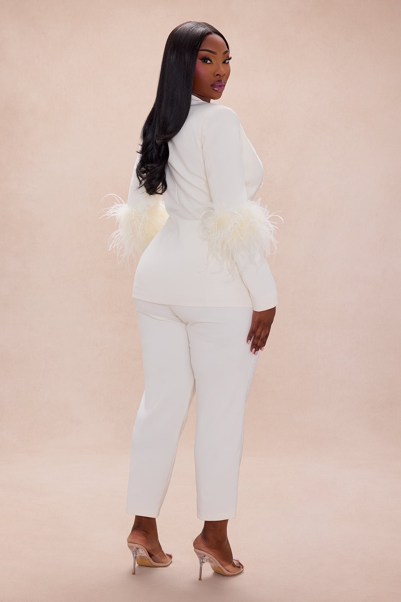 Halle Feather Suit Set - Cream