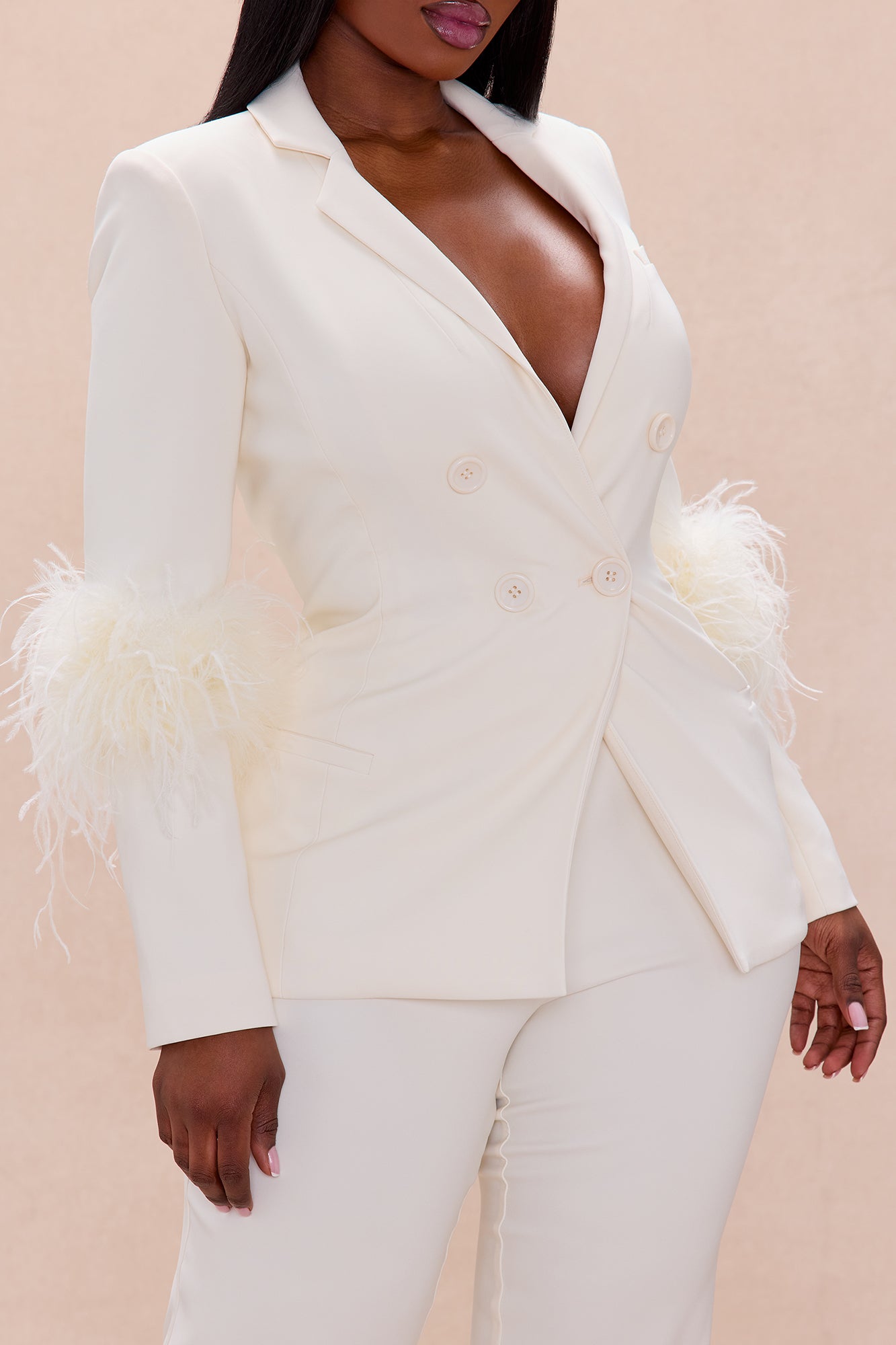 Halle Feather Suit Set - Cream