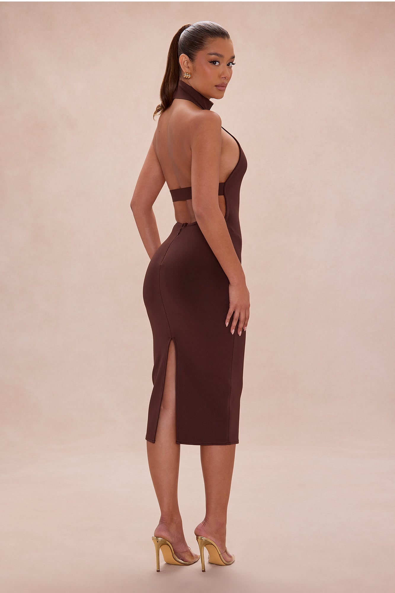Jayden Backless Bandage Midi Dress - Chocolate