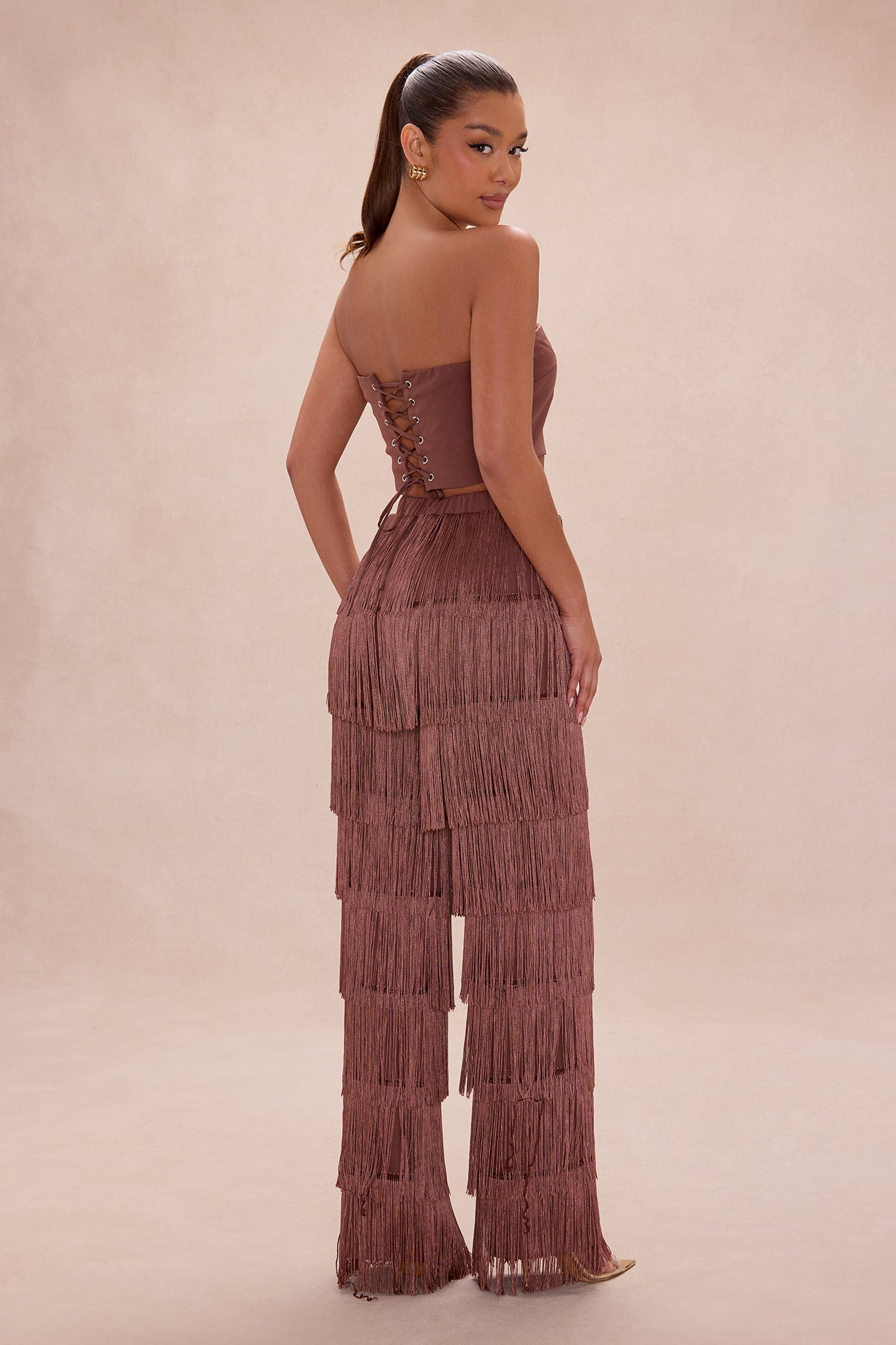 Dance All Night Fringe Pant Set - Chocolate