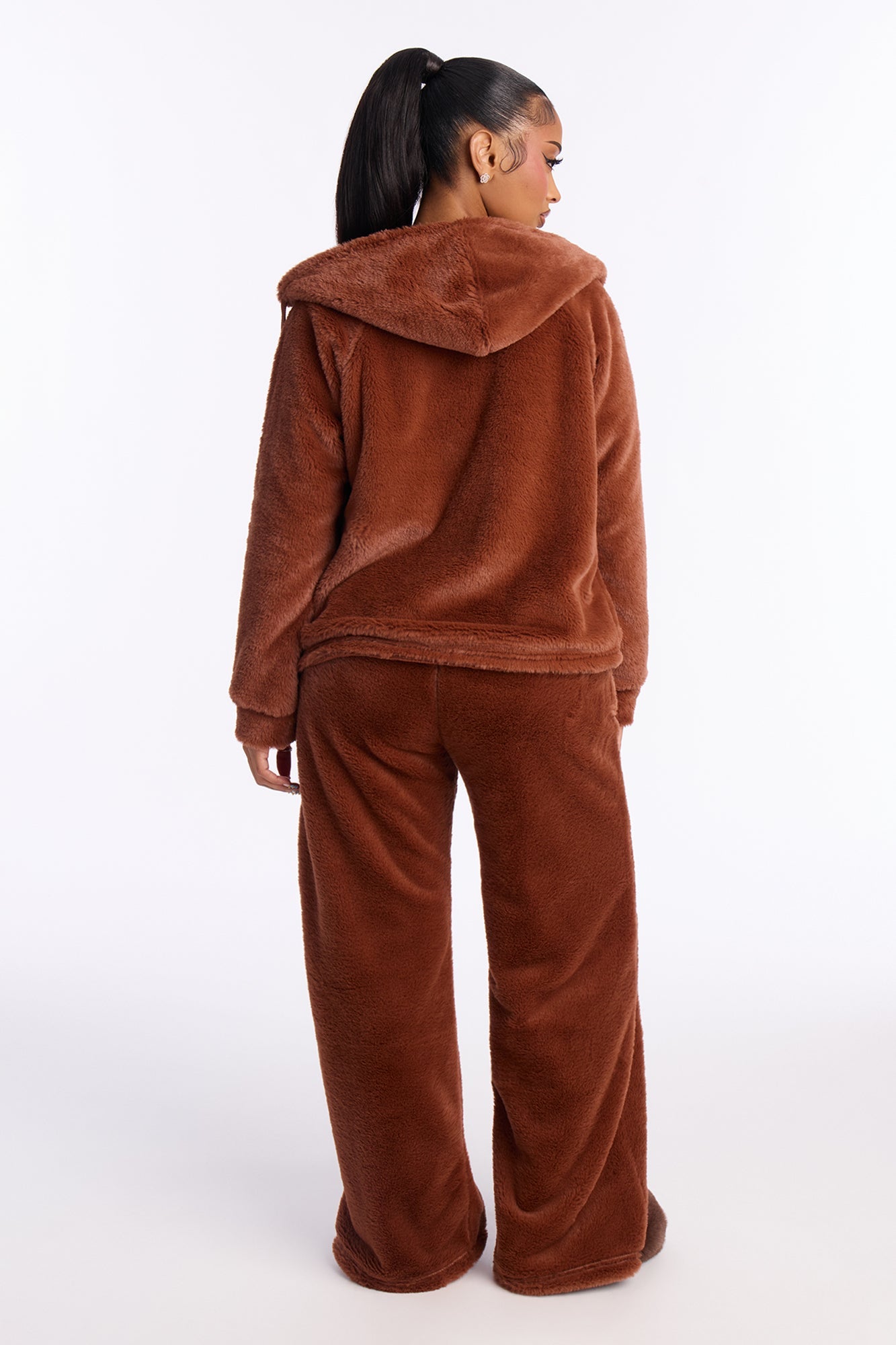 Stay Cozy Plush Hoodie PJ Pant Set - Chocolate