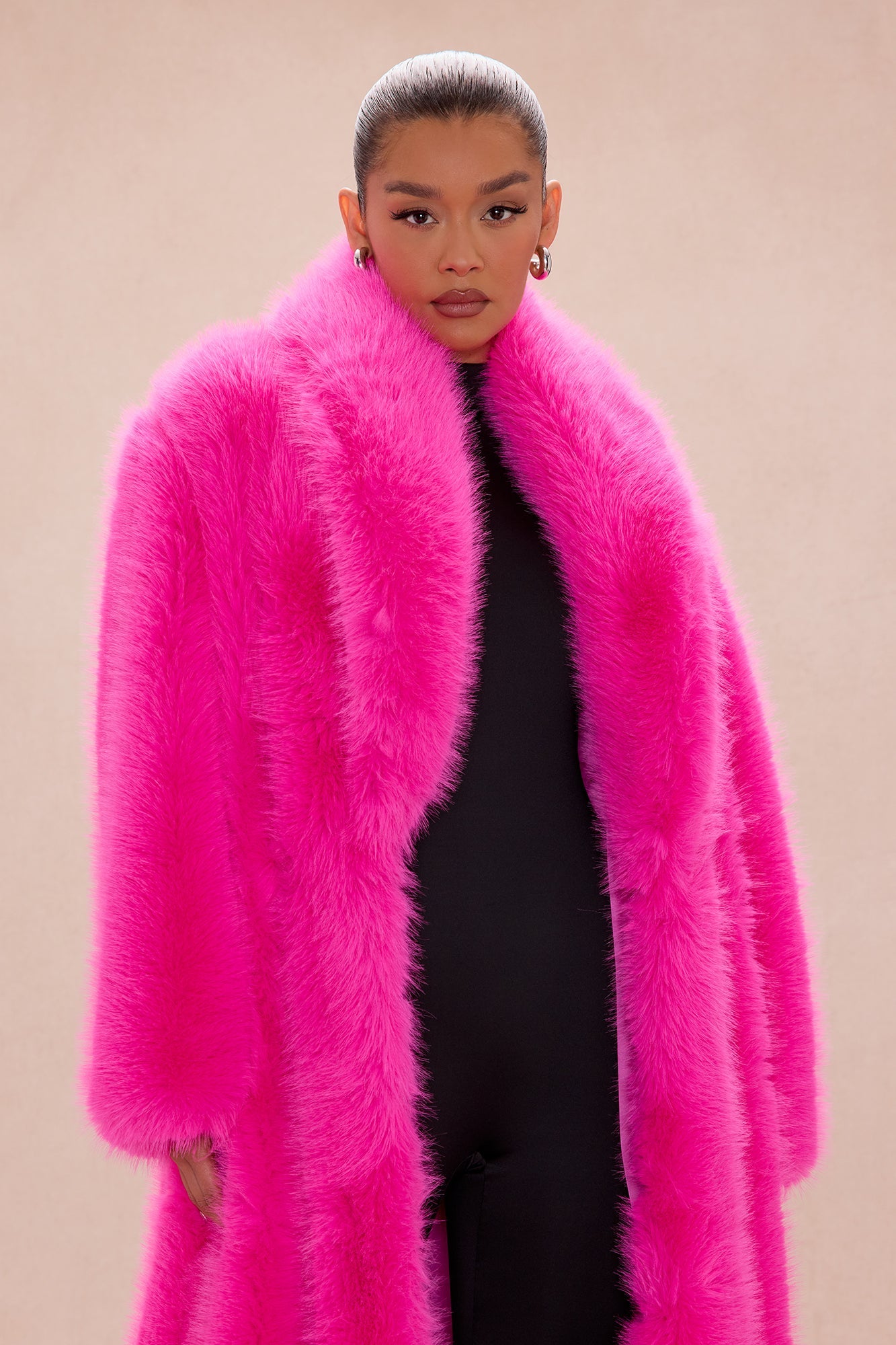 Elysia Faux Fur Coat - Hot Pink