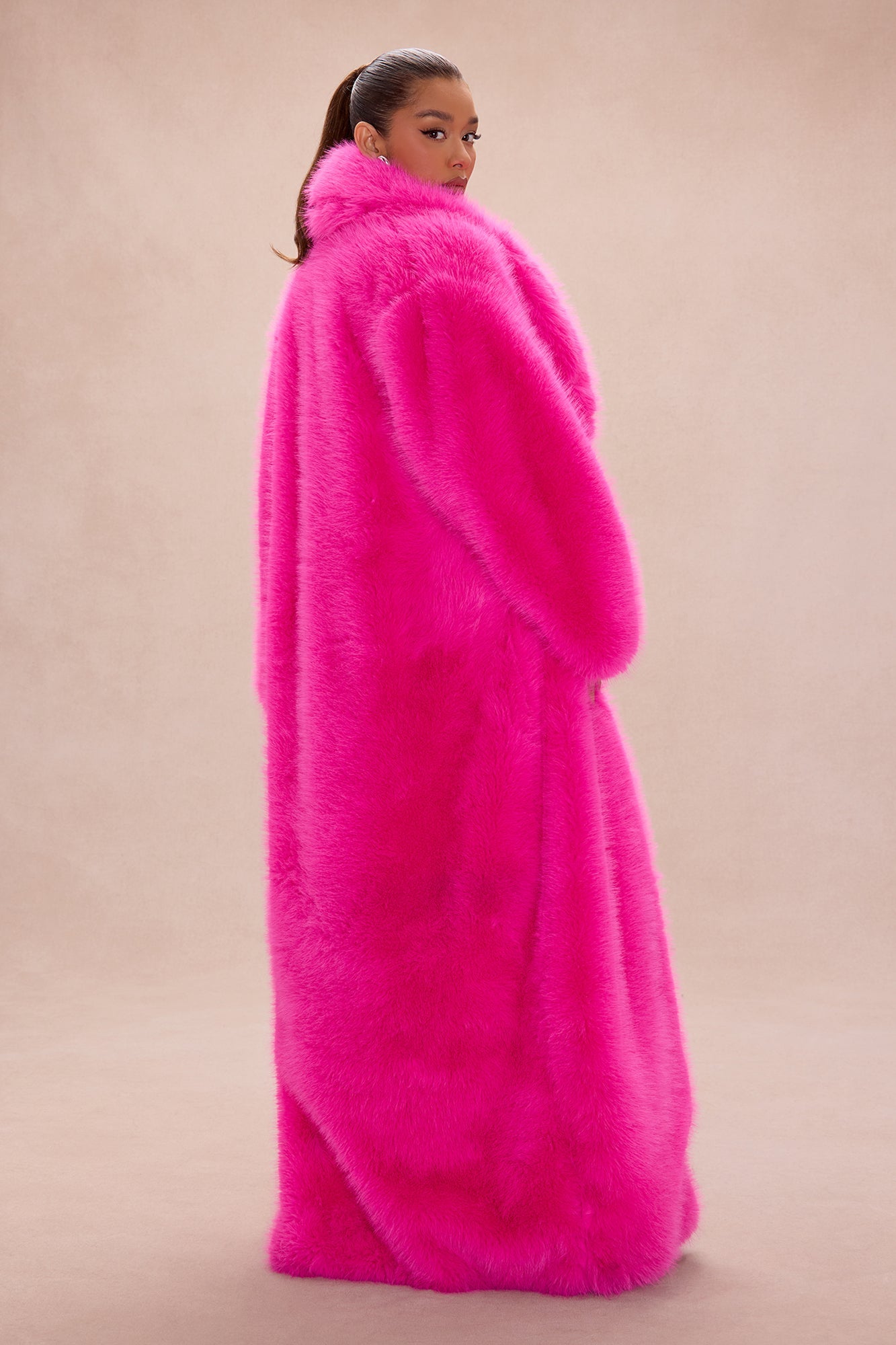 Elysia Faux Fur Coat - Hot Pink