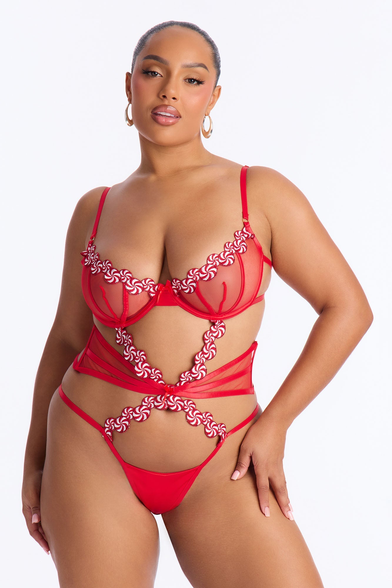 Swirling For You Satin Mesh Teddy - Red