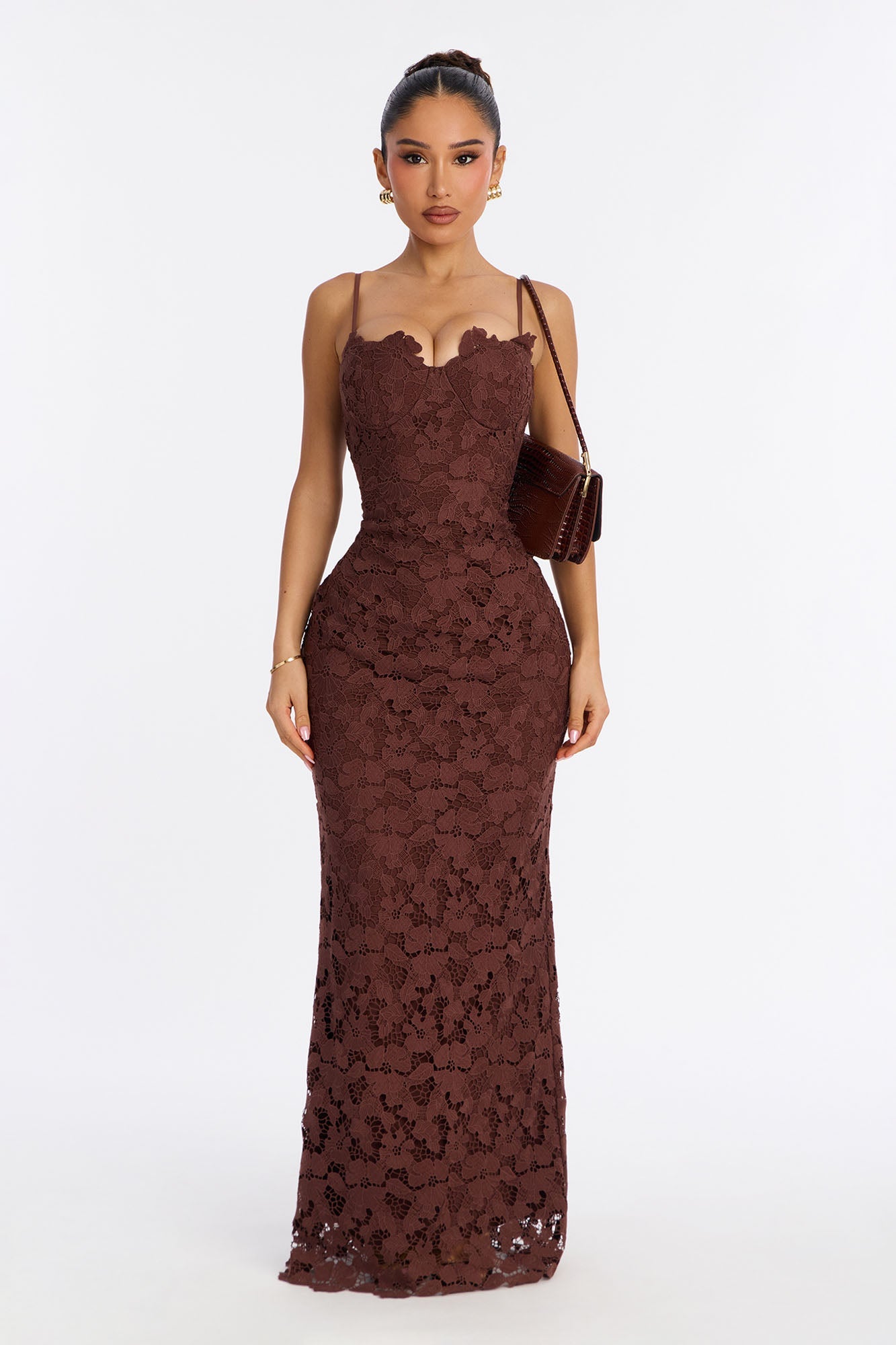 Leila Lace Maxi Dress - Chocolate
