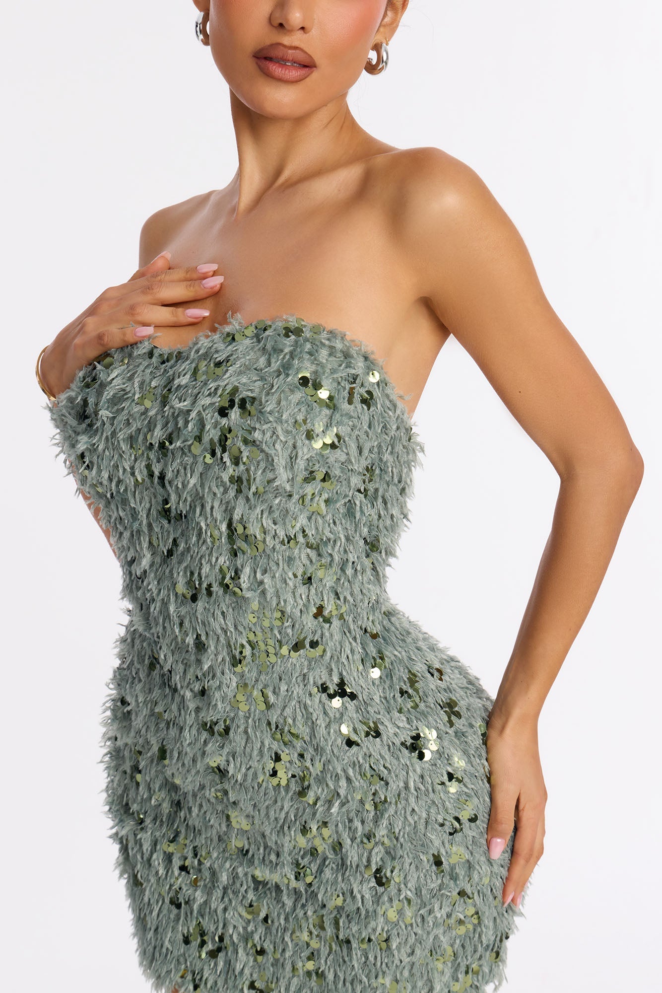 Main Character Energy Feather Mini Dress - Sage