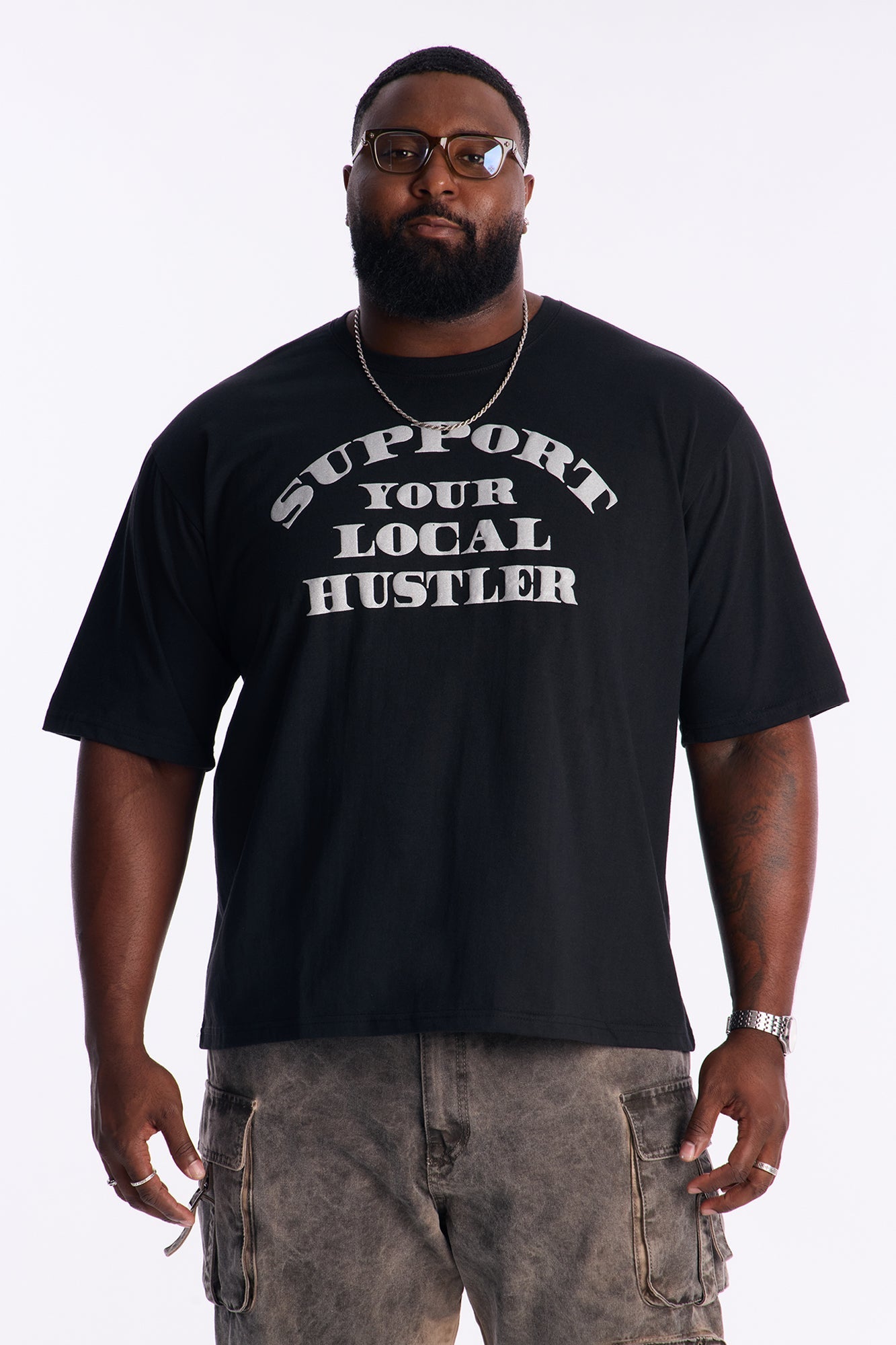 Support Your Local Hustler Oversized Short Sleeve Tee - Black