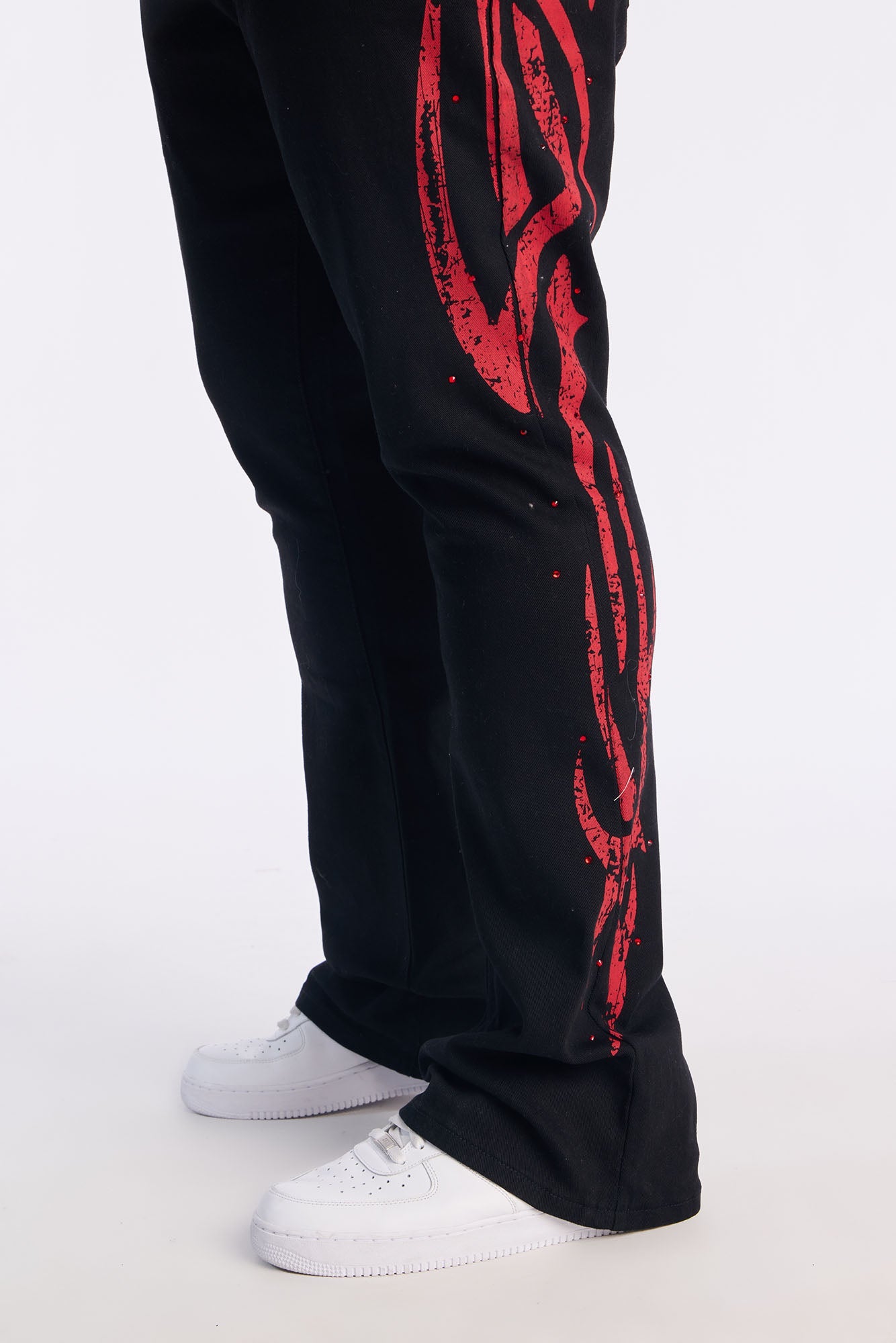 Stacked Skinny Flare Rockstar Life Jewel Pant - Black/Red