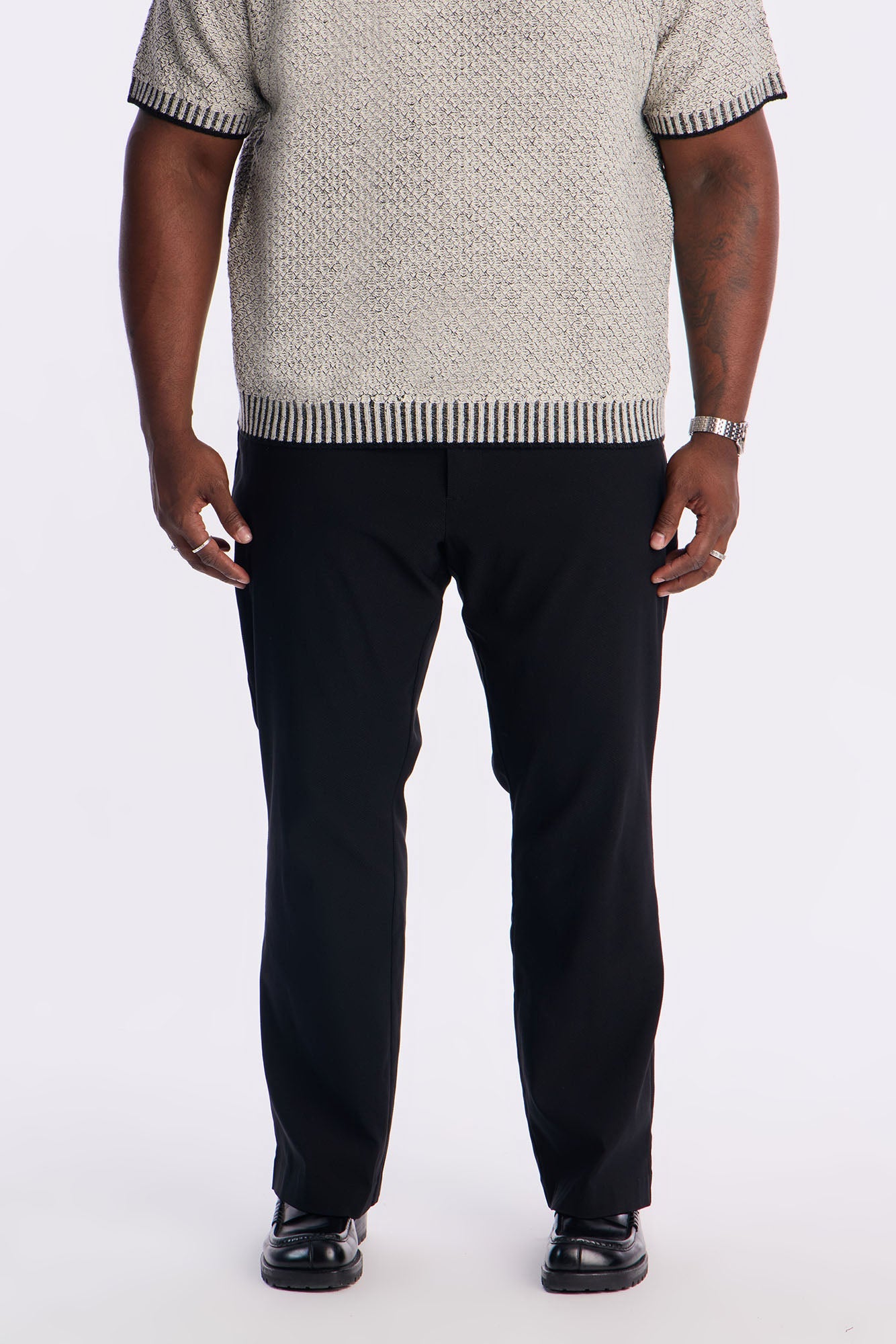 Slim Modern Gabardine Slit Flared Trouser - Black