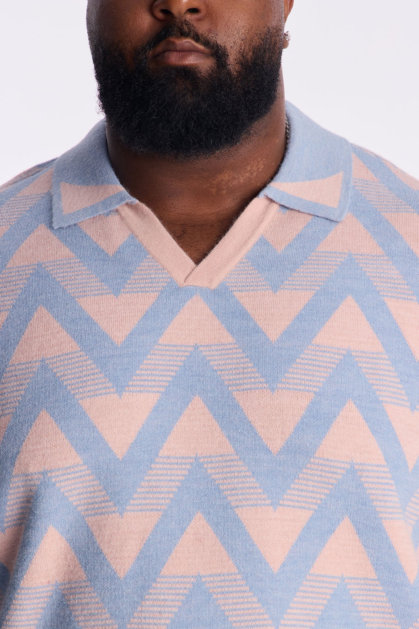 Charlie Johnny Collar Knitted Polo - Blue/combo