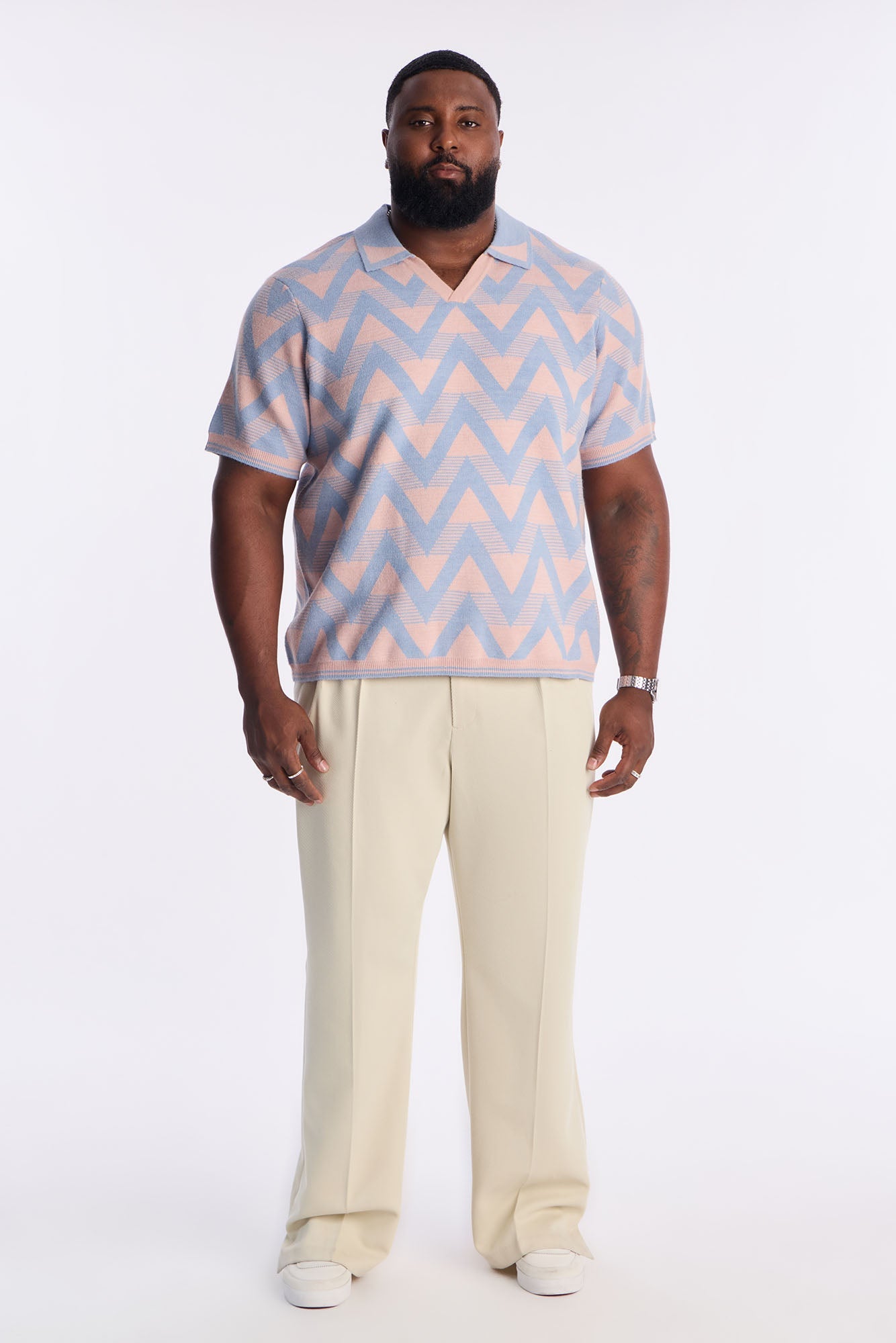Charlie Johnny Collar Knitted Polo - Blue/combo