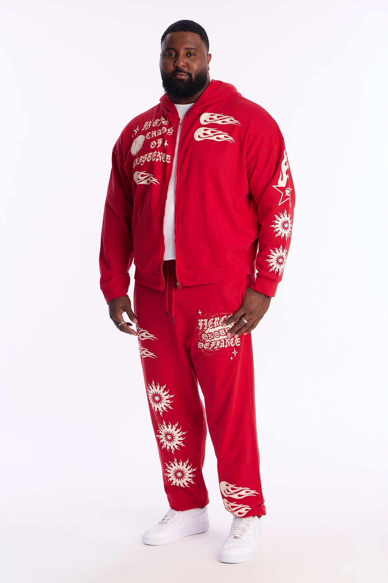 In The Chaos Zip Up Oversized Hoodie - Red