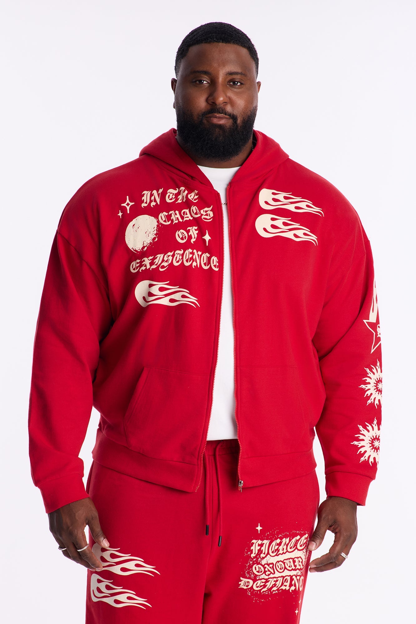 In The Chaos Zip Up Oversized Hoodie - Red