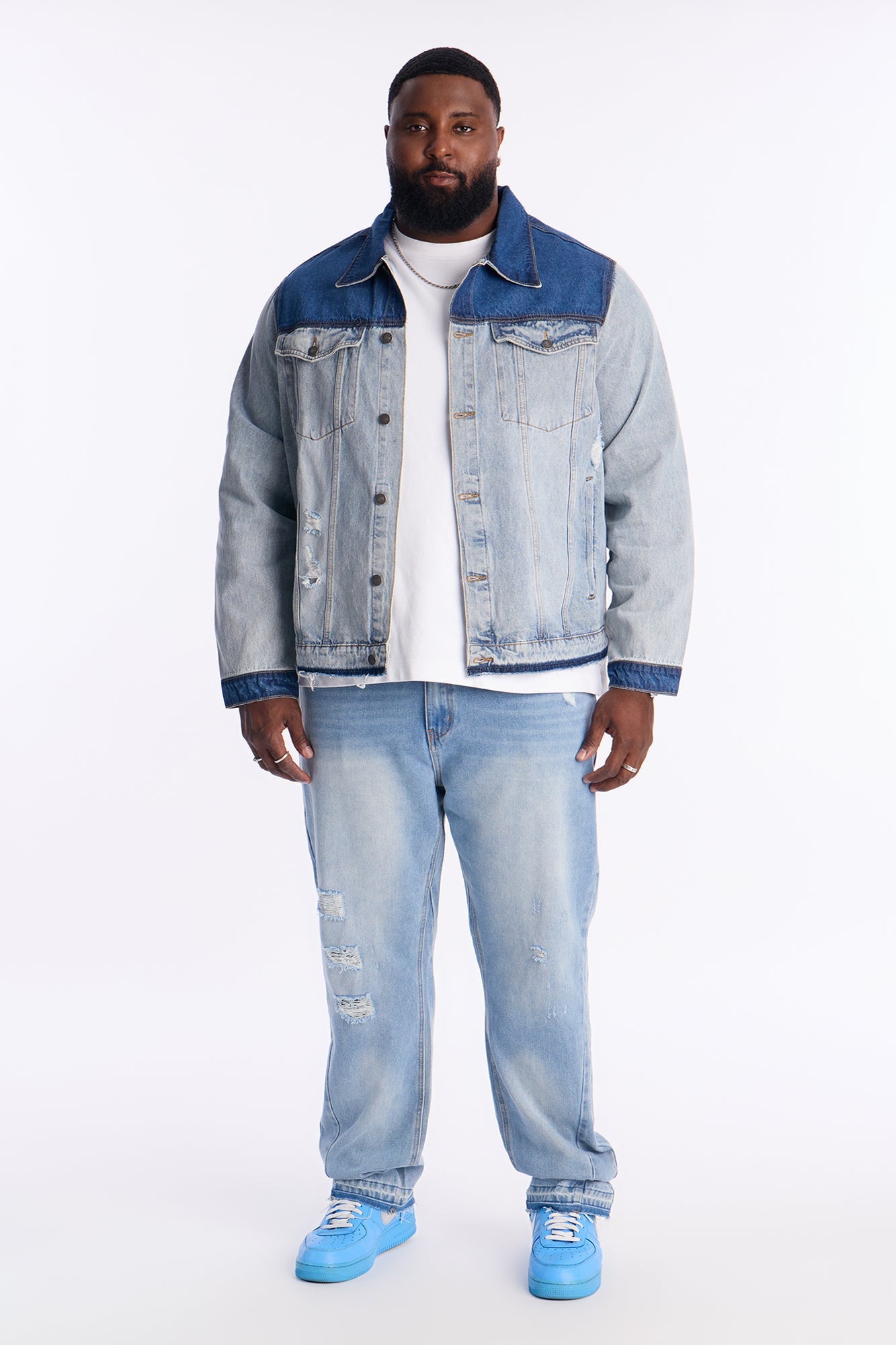 Ruthless Back Hit Denim Trucker Jacket - Light Blue Wash