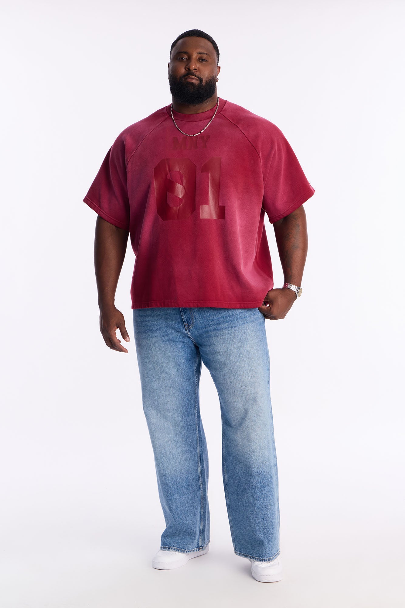 Money Short Sleeve Raglan Sweatshirt - Burgundy