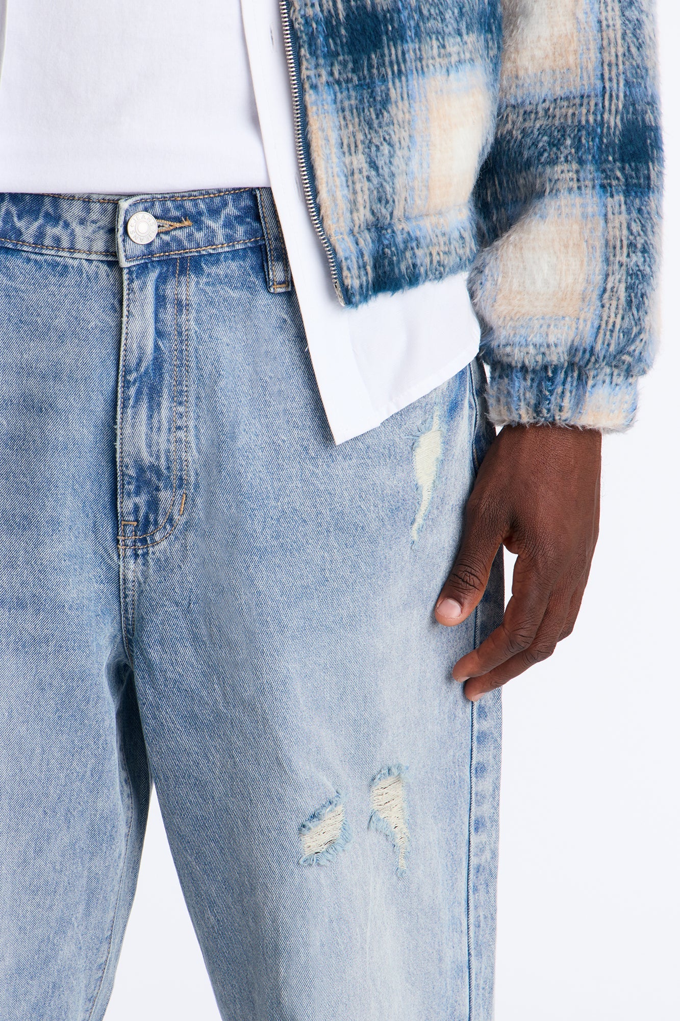 Baggy On The Grind Destroyed Jean - Light Blue Wash