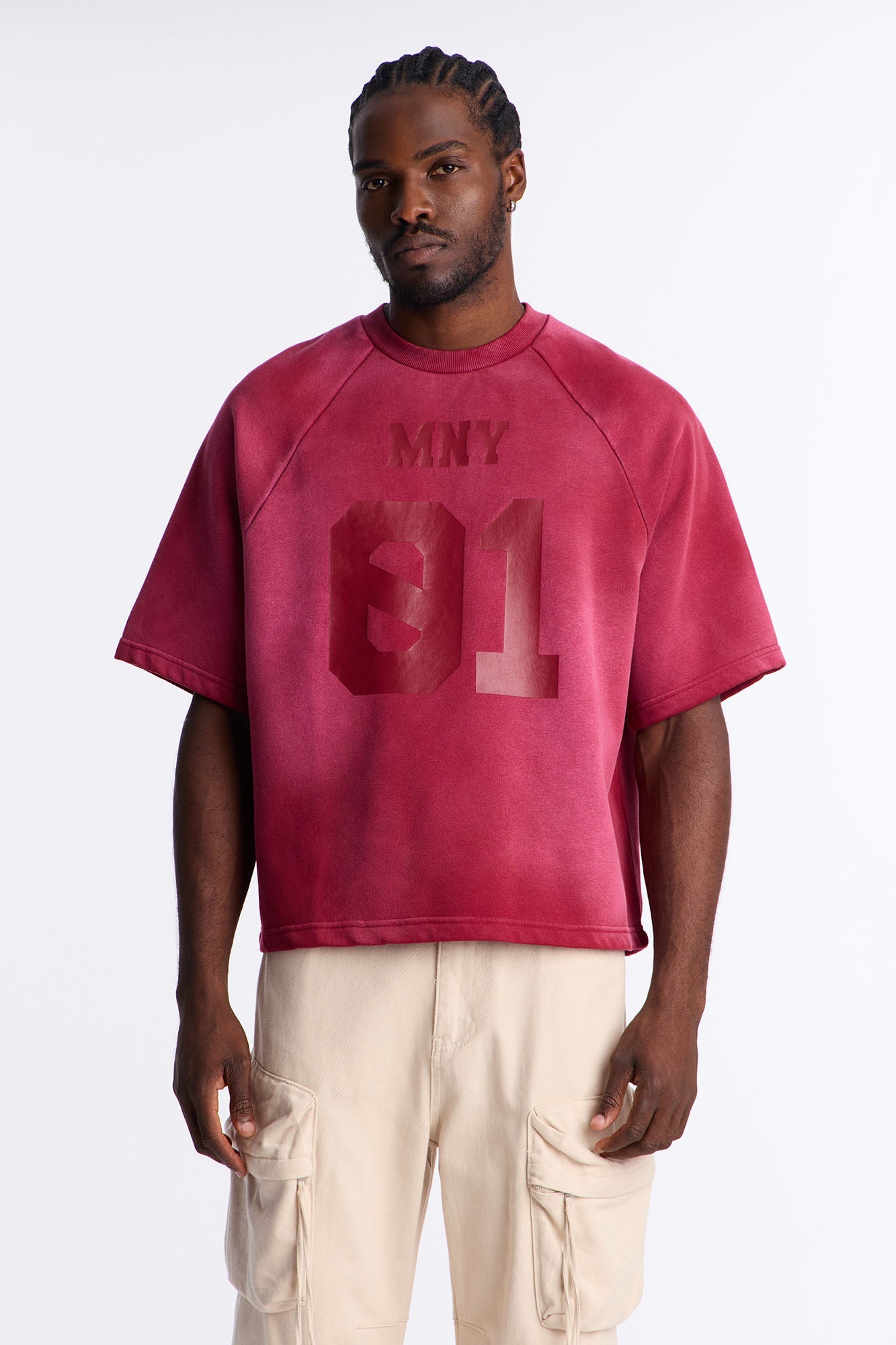 Money Short Sleeve Raglan Sweatshirt - Burgundy