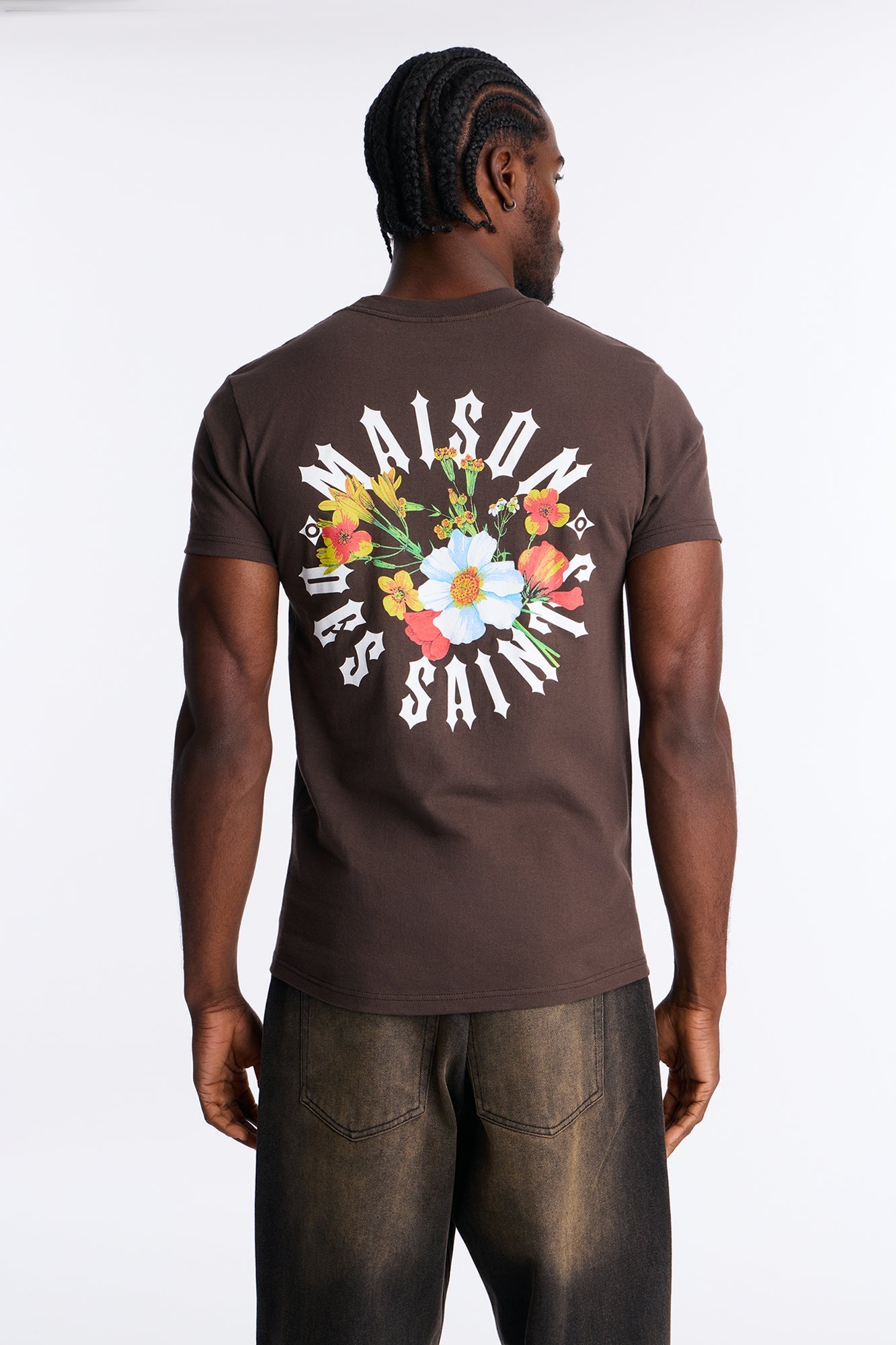 Maison Flower Print Short Sleeve Tee - Brown