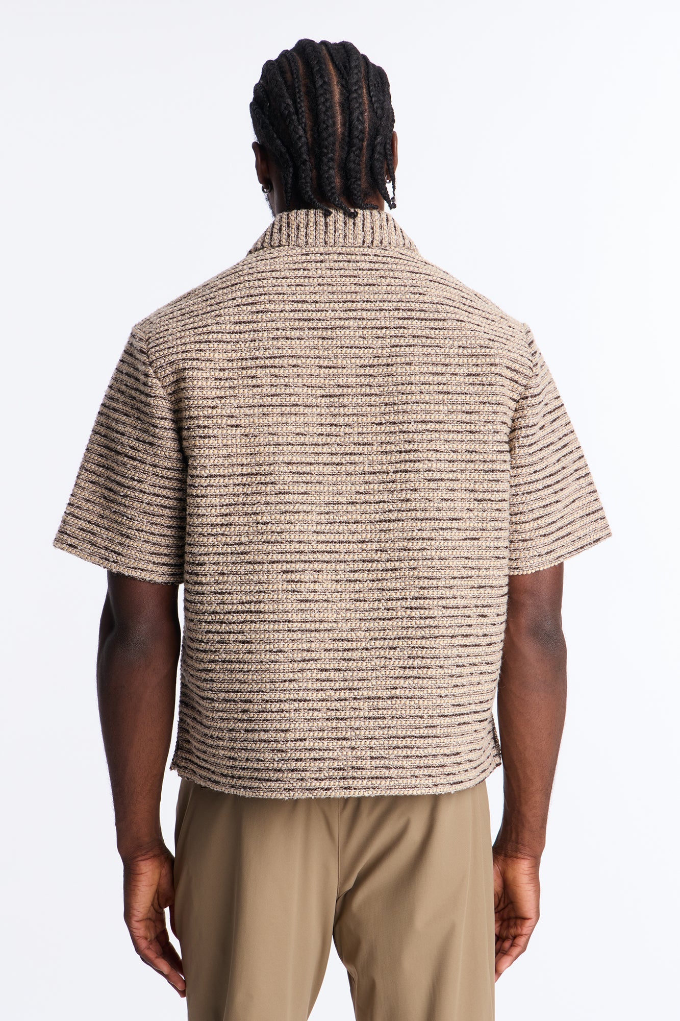Relaxed Cropped Tweed Button Up Shirt - Brown