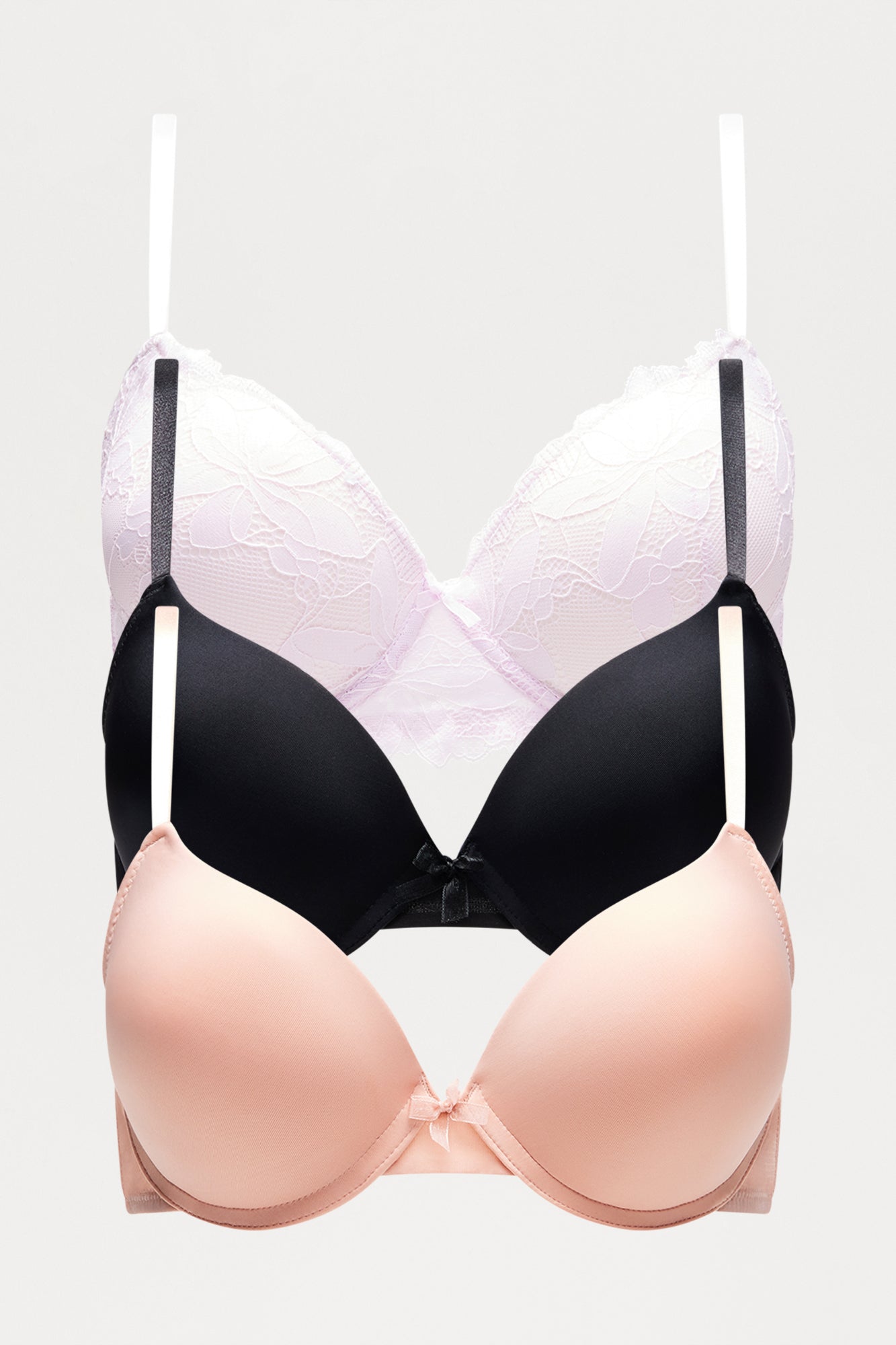 Center Of Attention 3 Pack Daisy Lace Demi Padded Bras - Lavender/combo