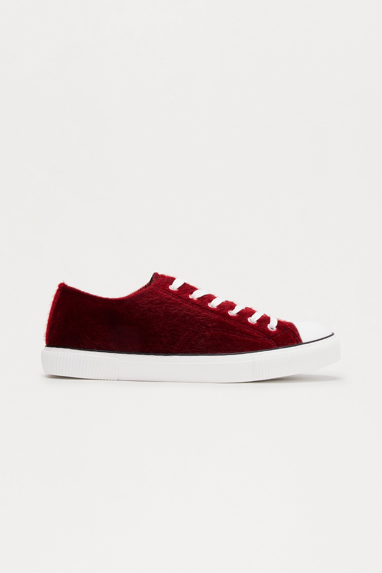 Faux Pony Hair Low Top Lace Up Sneaker - Burgundy/combo