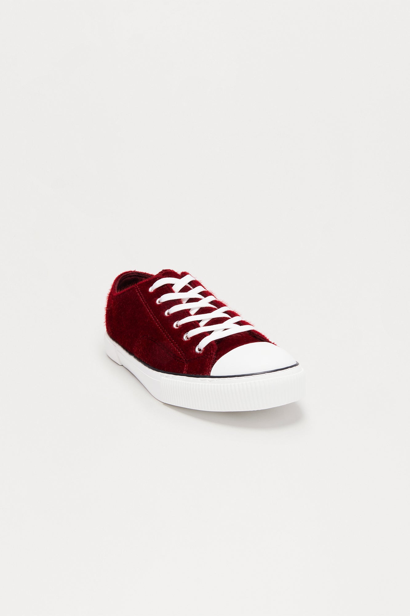 Faux Pony Hair Low Top Lace Up Sneaker - Burgundy/combo
