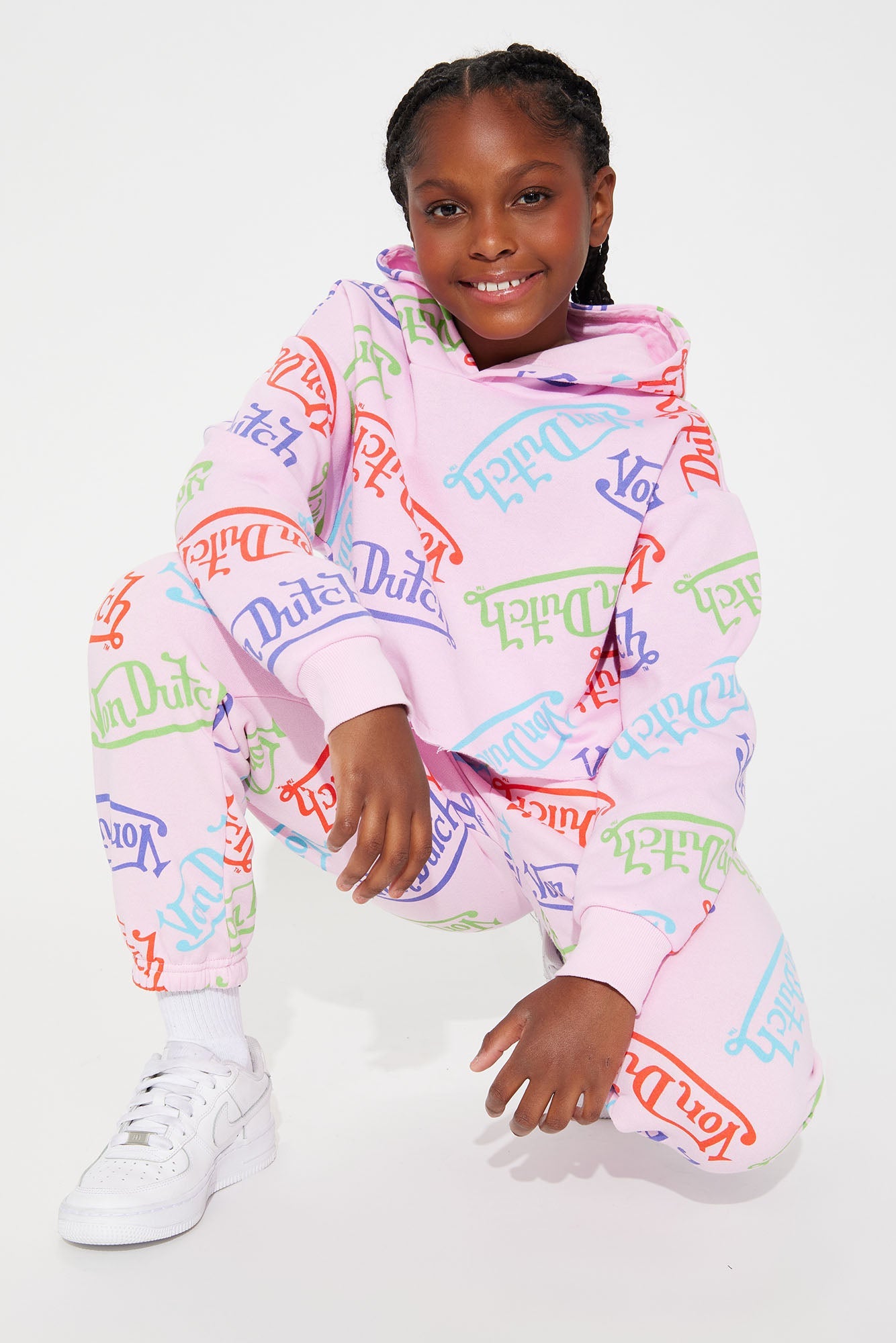 Mini Von Dutch Colorful Logo Cropped Hoodie - Pink/combo