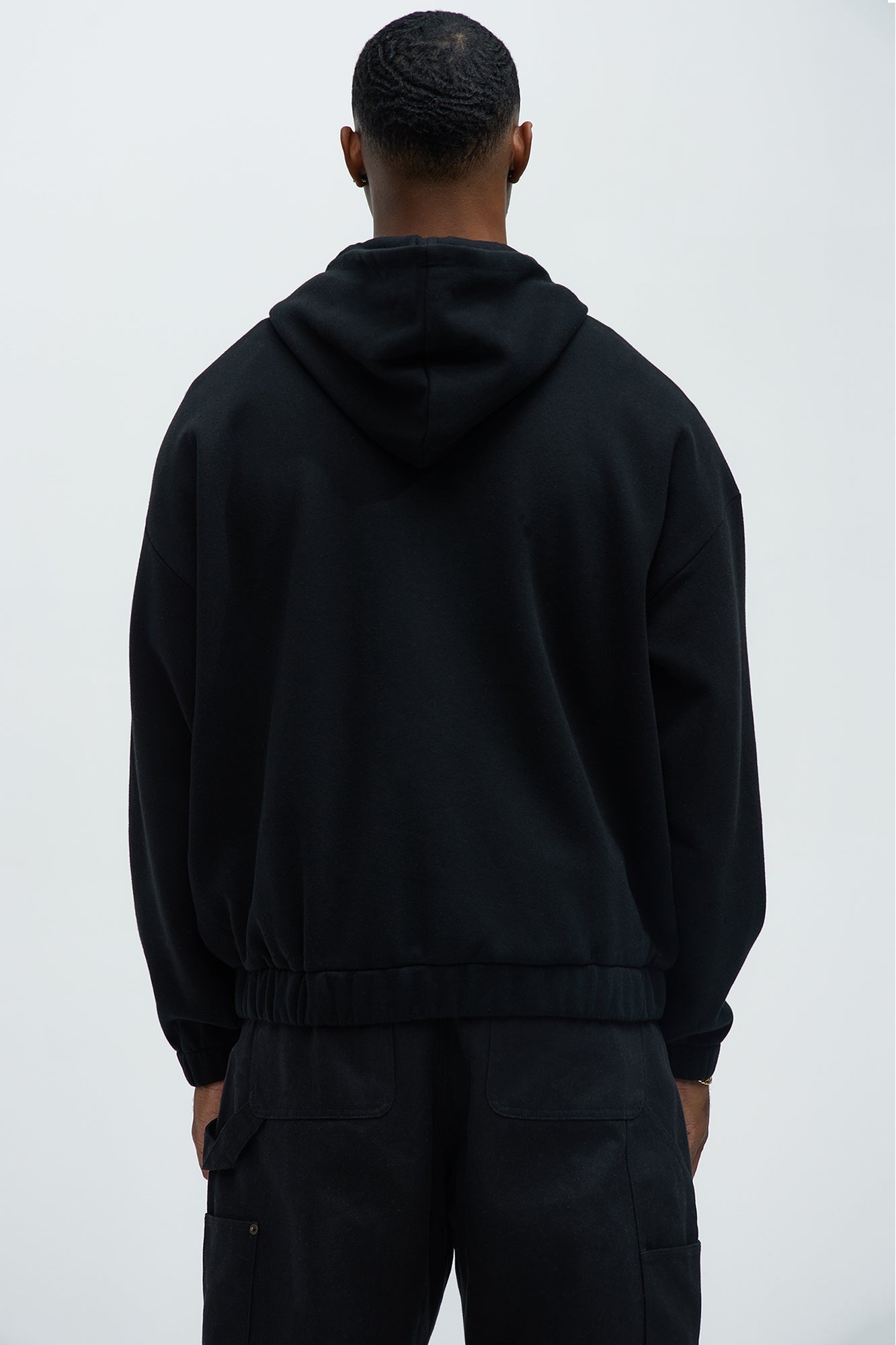 Tyson Rhinestone Oversized Zip Up Hoodie - Black