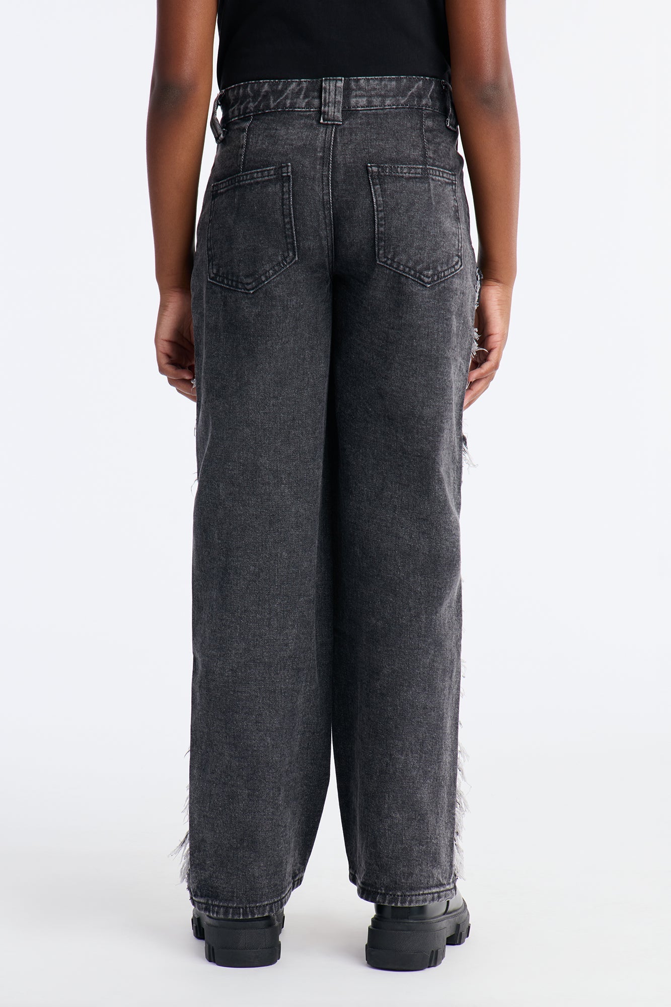 Mini In Control Frayed Wide Leg Jeans - Black