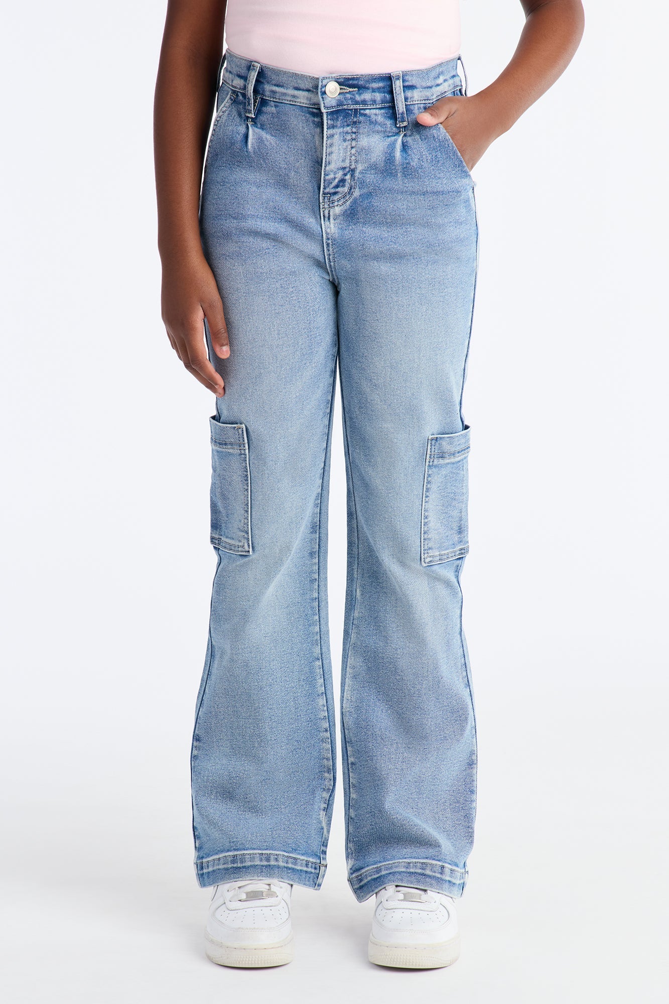 Mini Counting On It Cargo Stretch Flare Jeans - Medium Wash