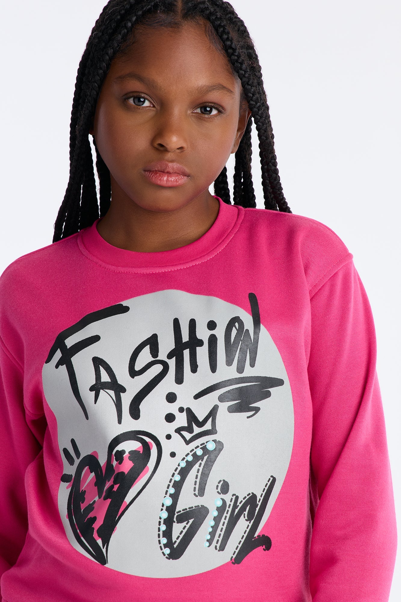 Mini Fashion Girl Crew Neck Sweatshirt - Hot Pink