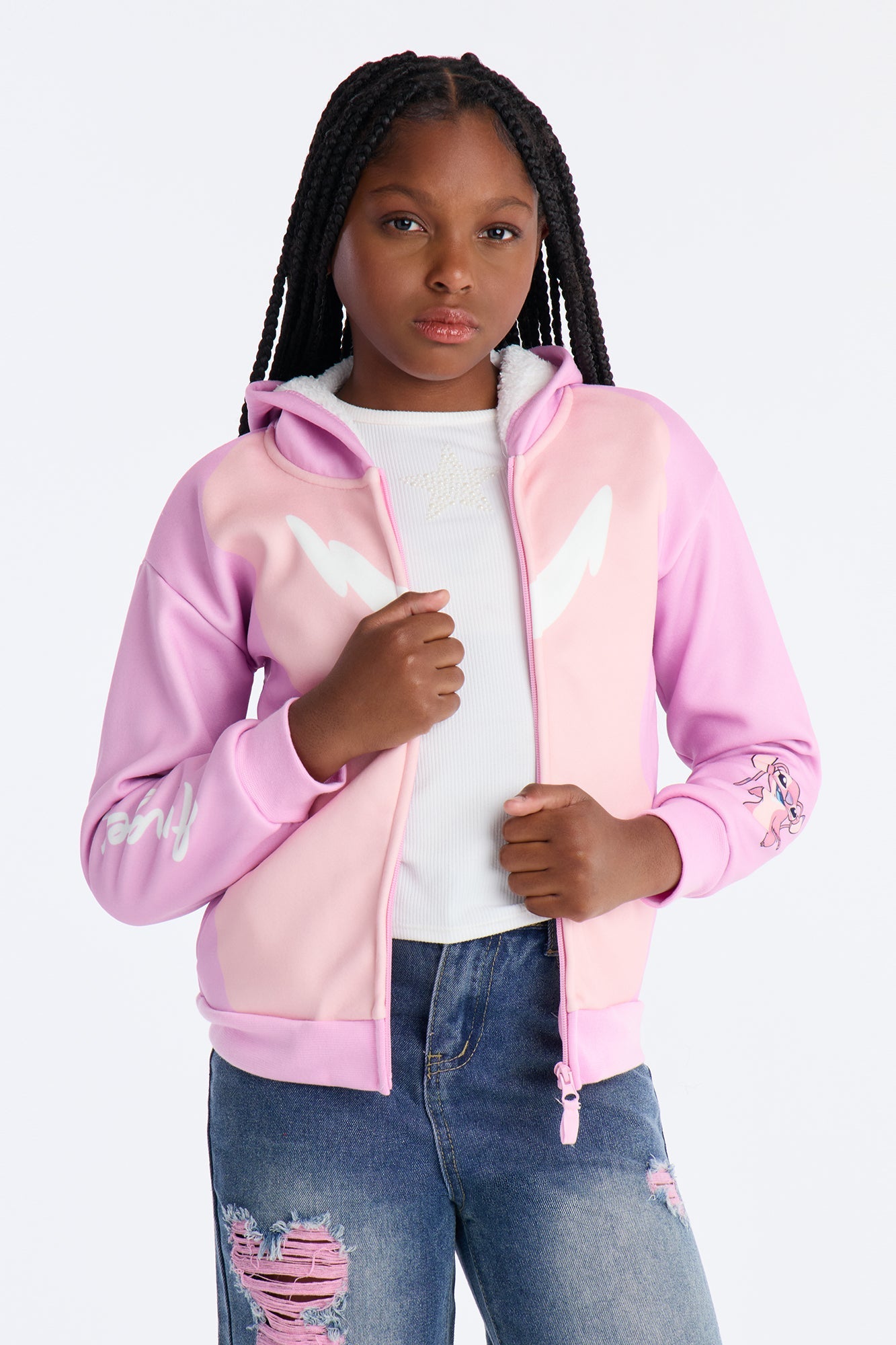 Mini Plush Zip Up Hoodie - Pink