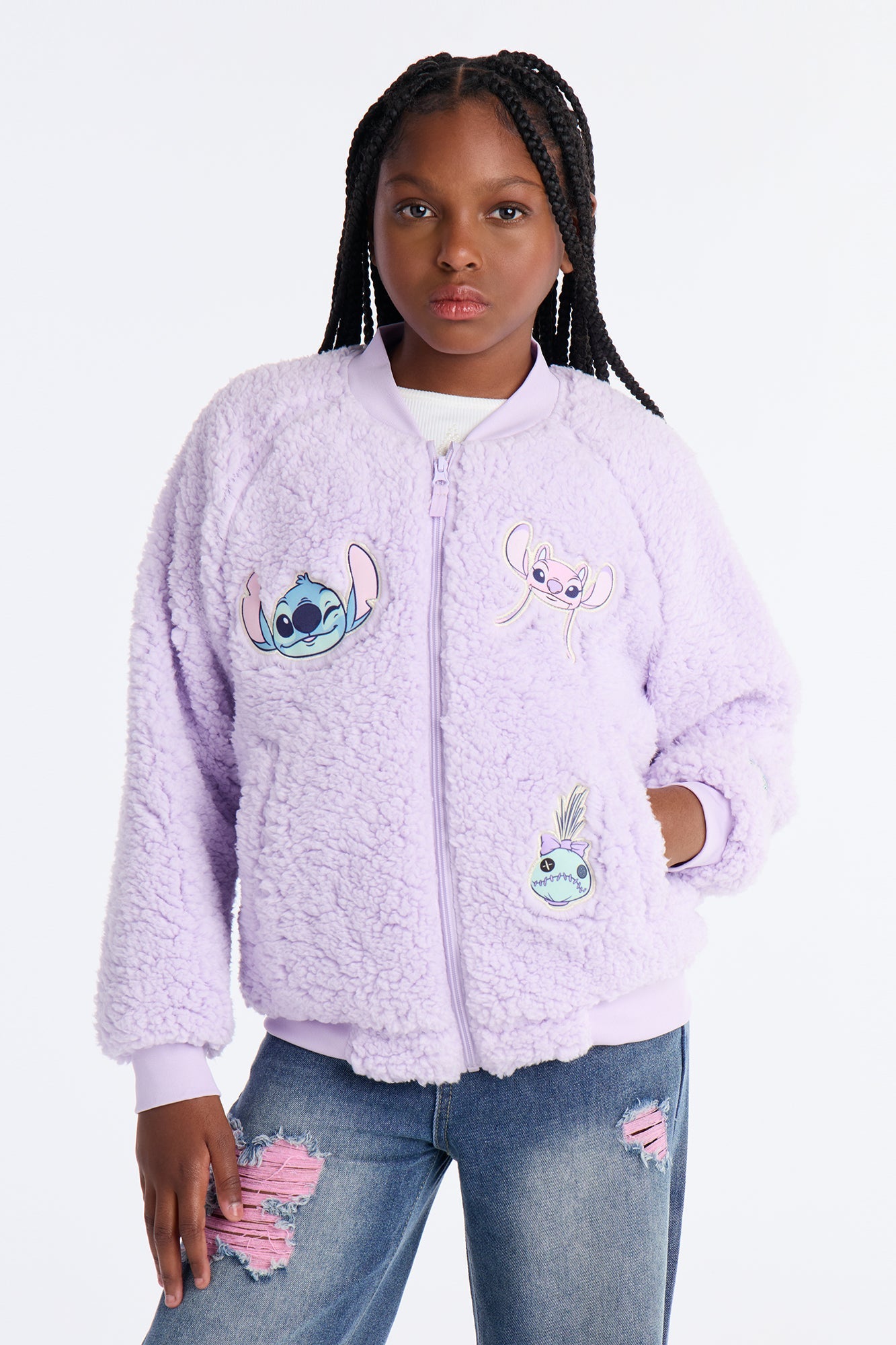 Mini Stitch And Angel Sherpa Jacket - Lilac