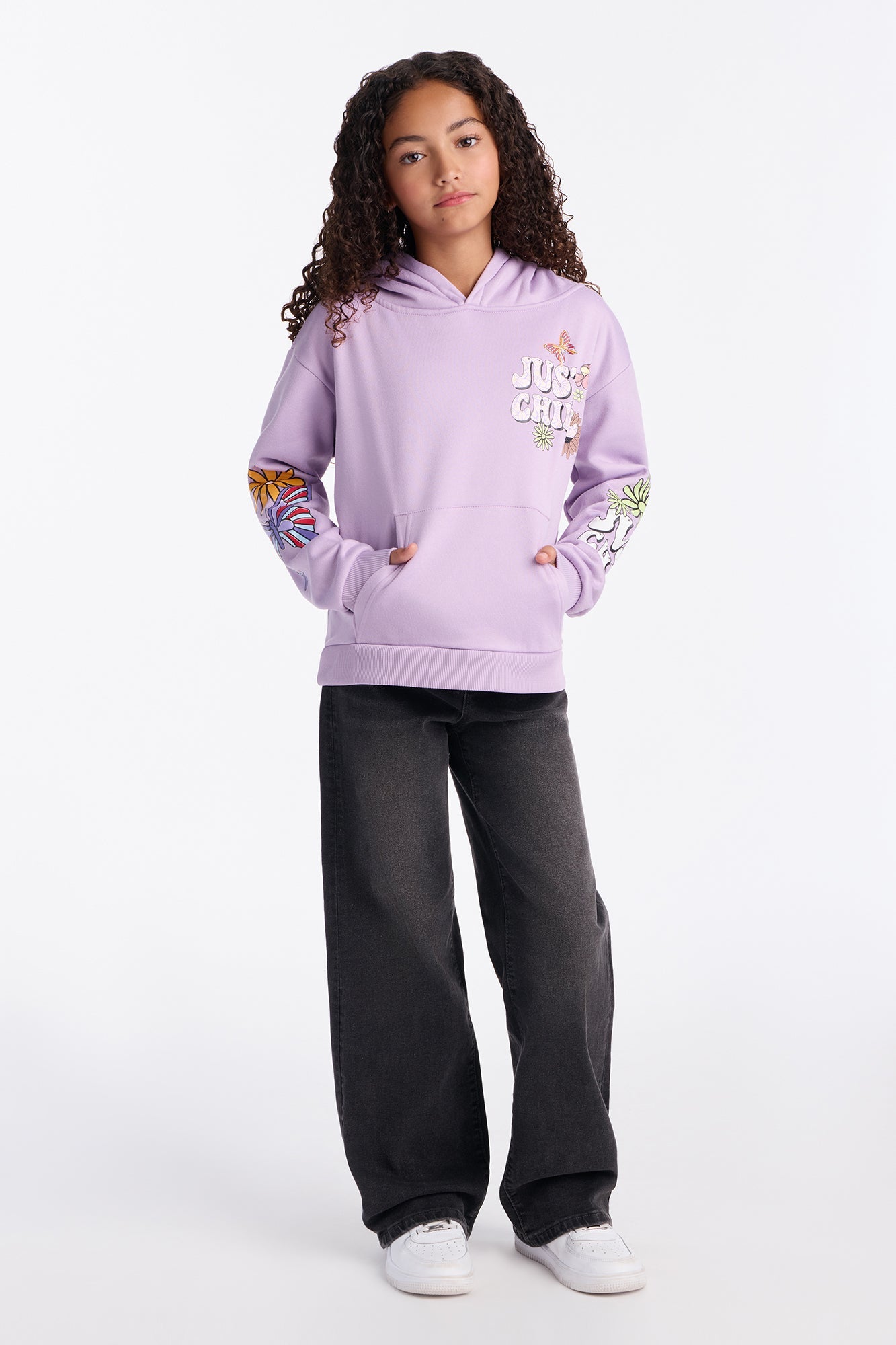Mini Just Chill Front/Back Fleece Hoodie - Lavender