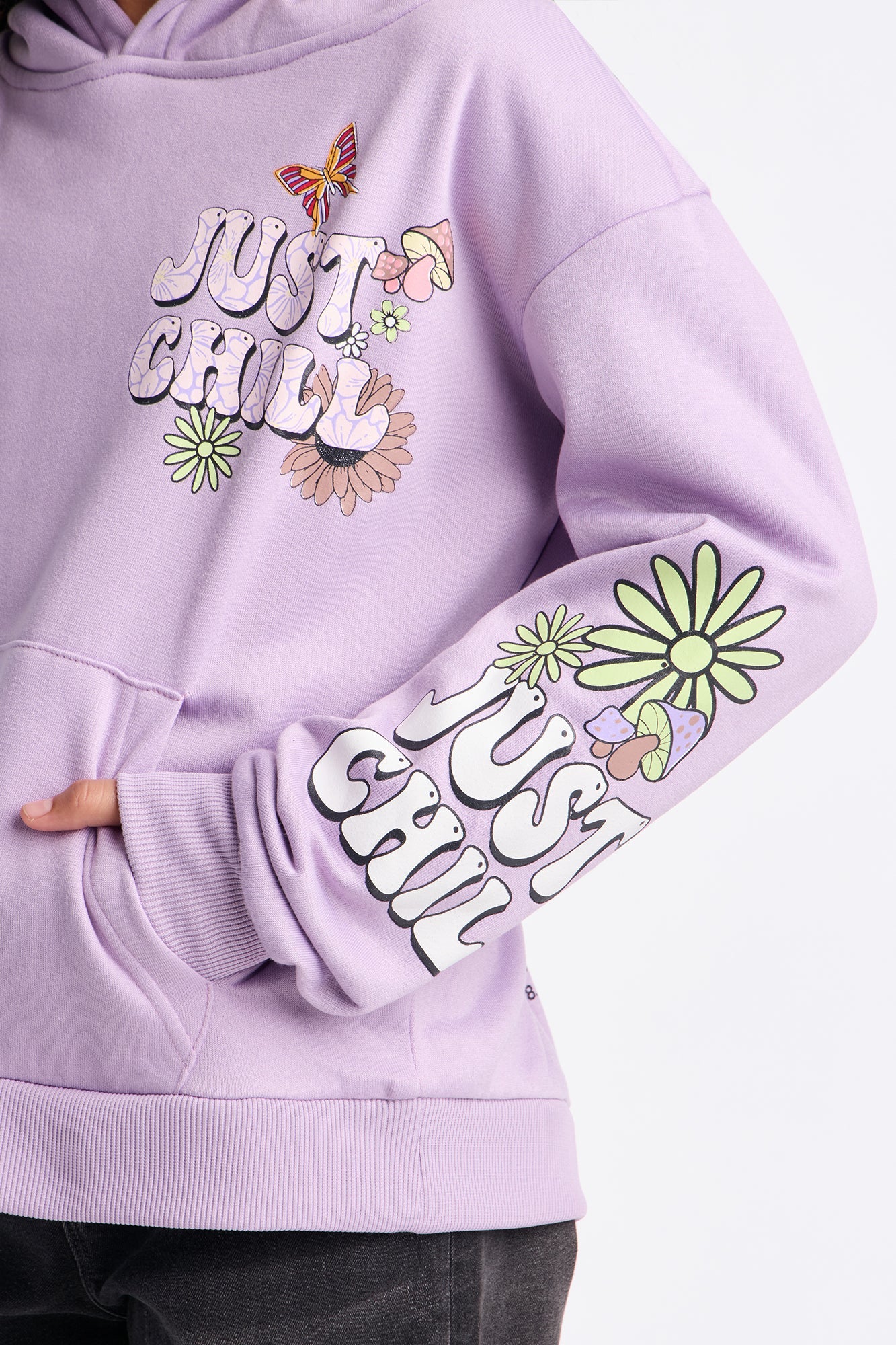 Mini Just Chill Front/Back Fleece Hoodie - Lavender