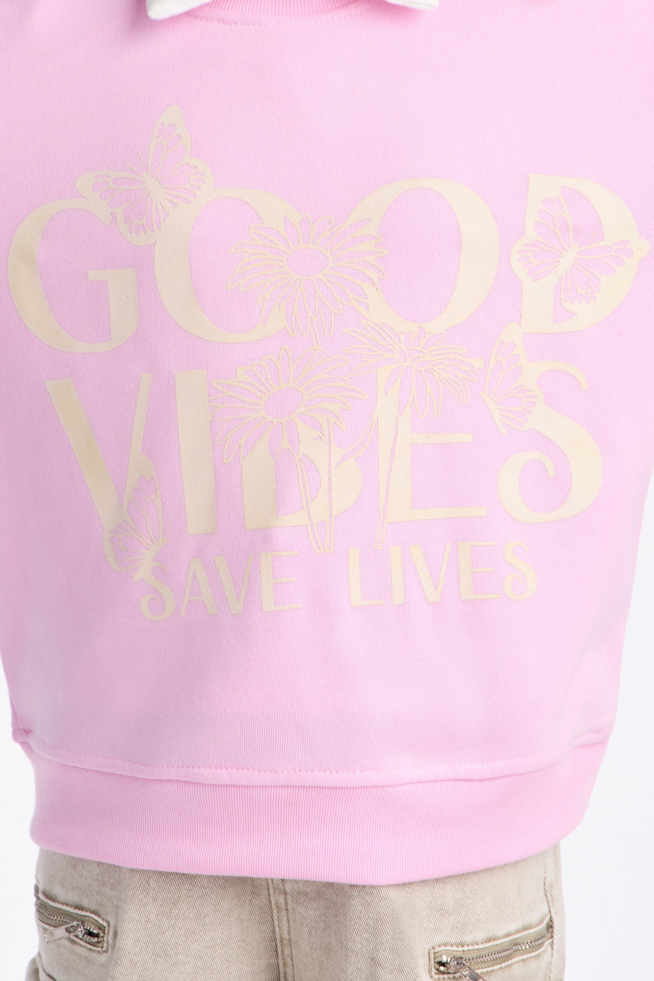 Mini Good Vibes Save Lives Crew Neck Sweatshirt - Light Pink