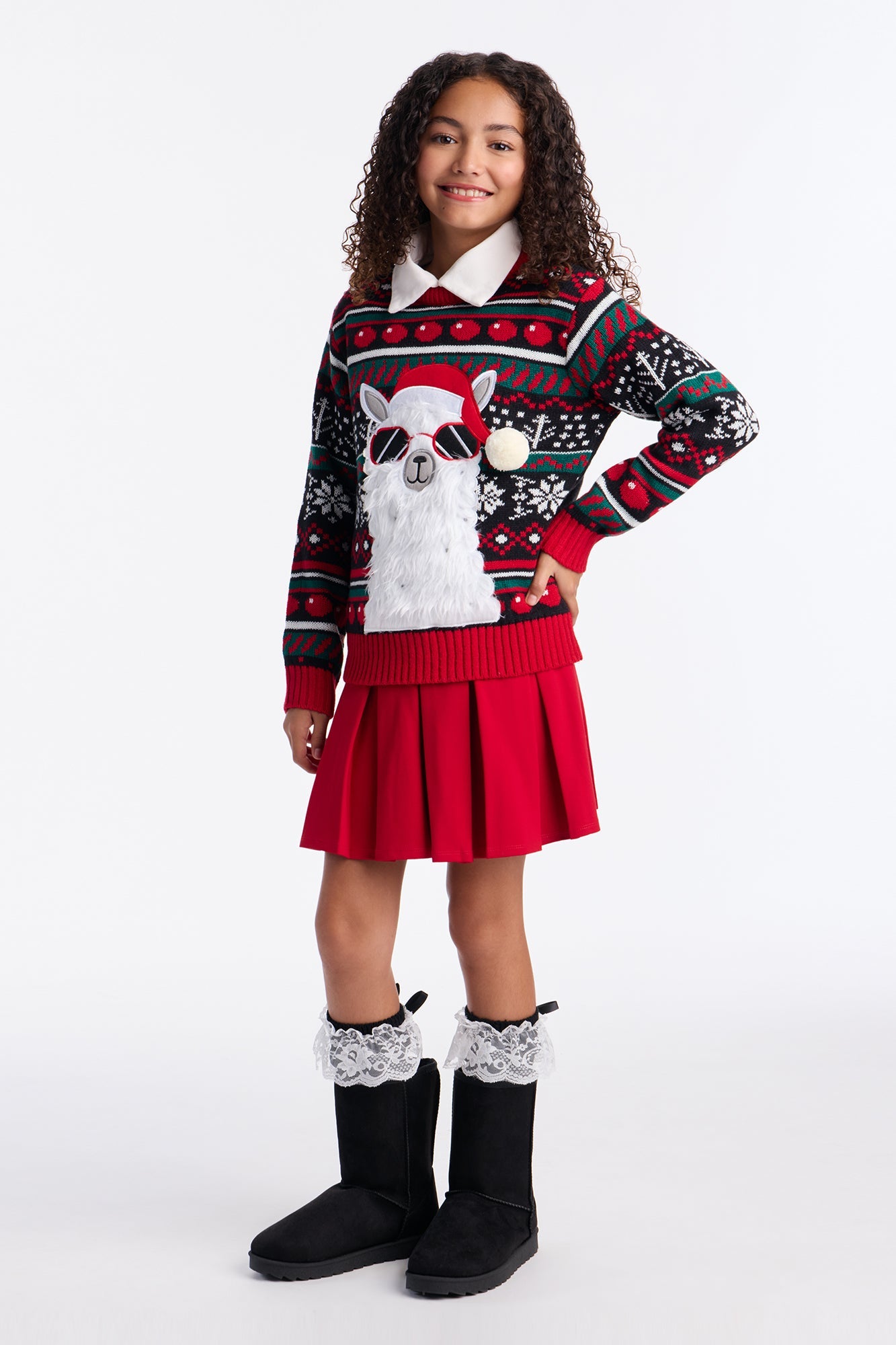 Mini Holly Jolly Llama Christmas Sweater - Black/Red