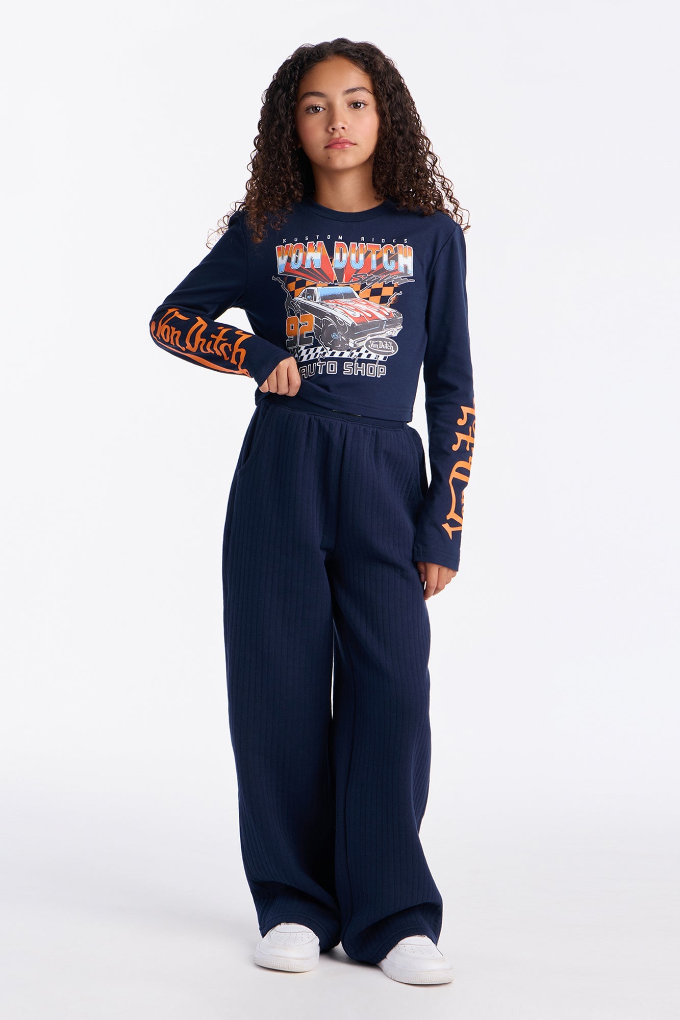 Mini Von Dutch Logo Lace Up Top - Navy