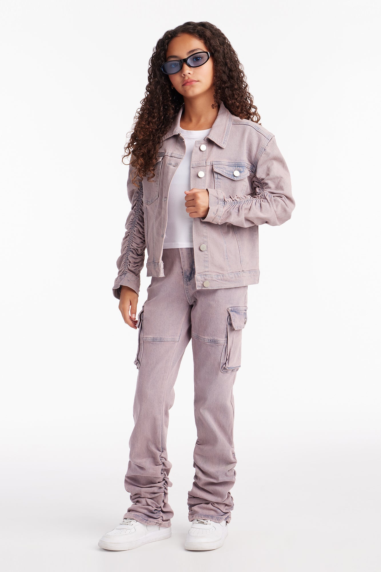 Mini Serena Ruched Sleeve Trucker Jacket - Lilac
