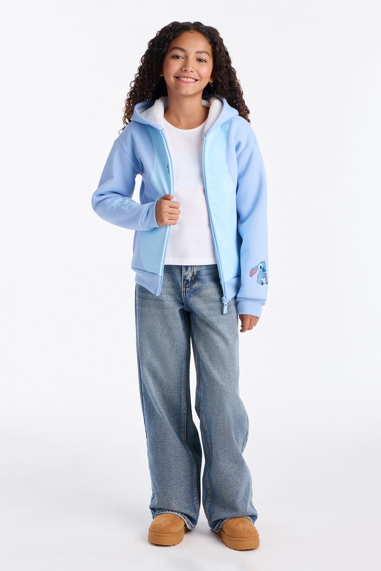 Mini Stitch Plush Zip Up Hoodie - Blue