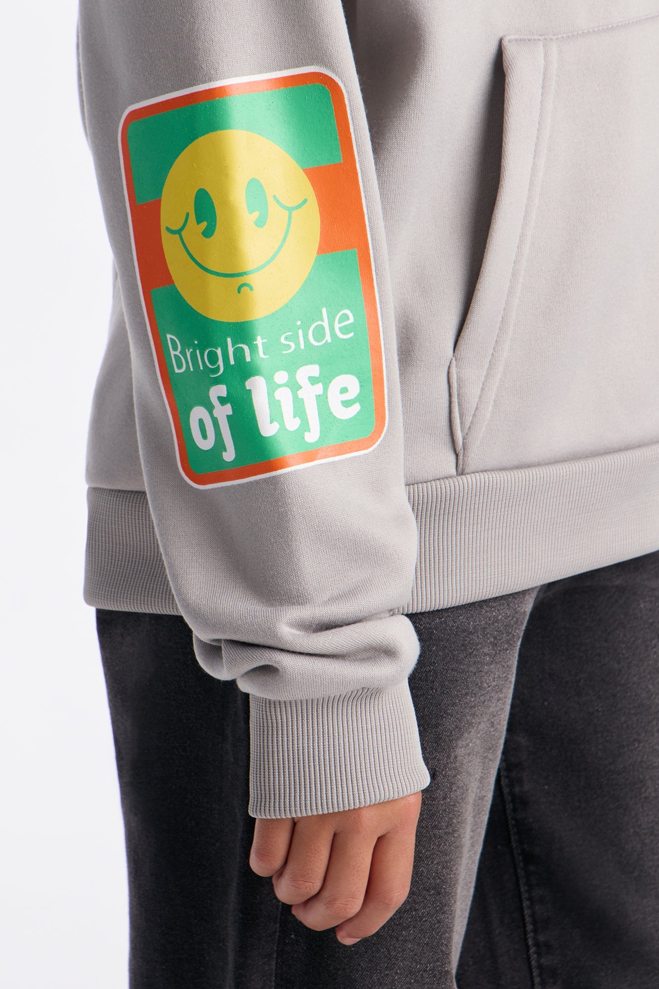 Mini Always Smile Front/Back Fleece Hoodie - Heather Grey